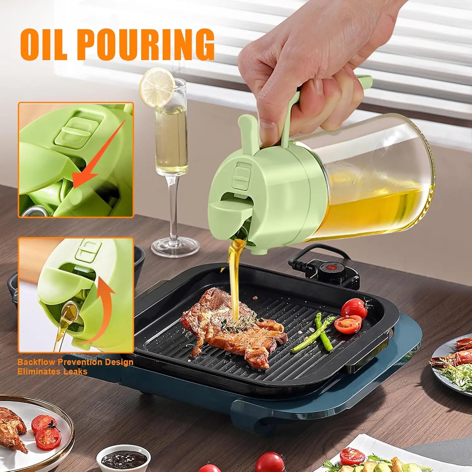 2-in-1 Olive Oil Spray & Pour Bottle 470ml Glass Dispenser for Cooking BBQ Kitchen Wholesale Hub