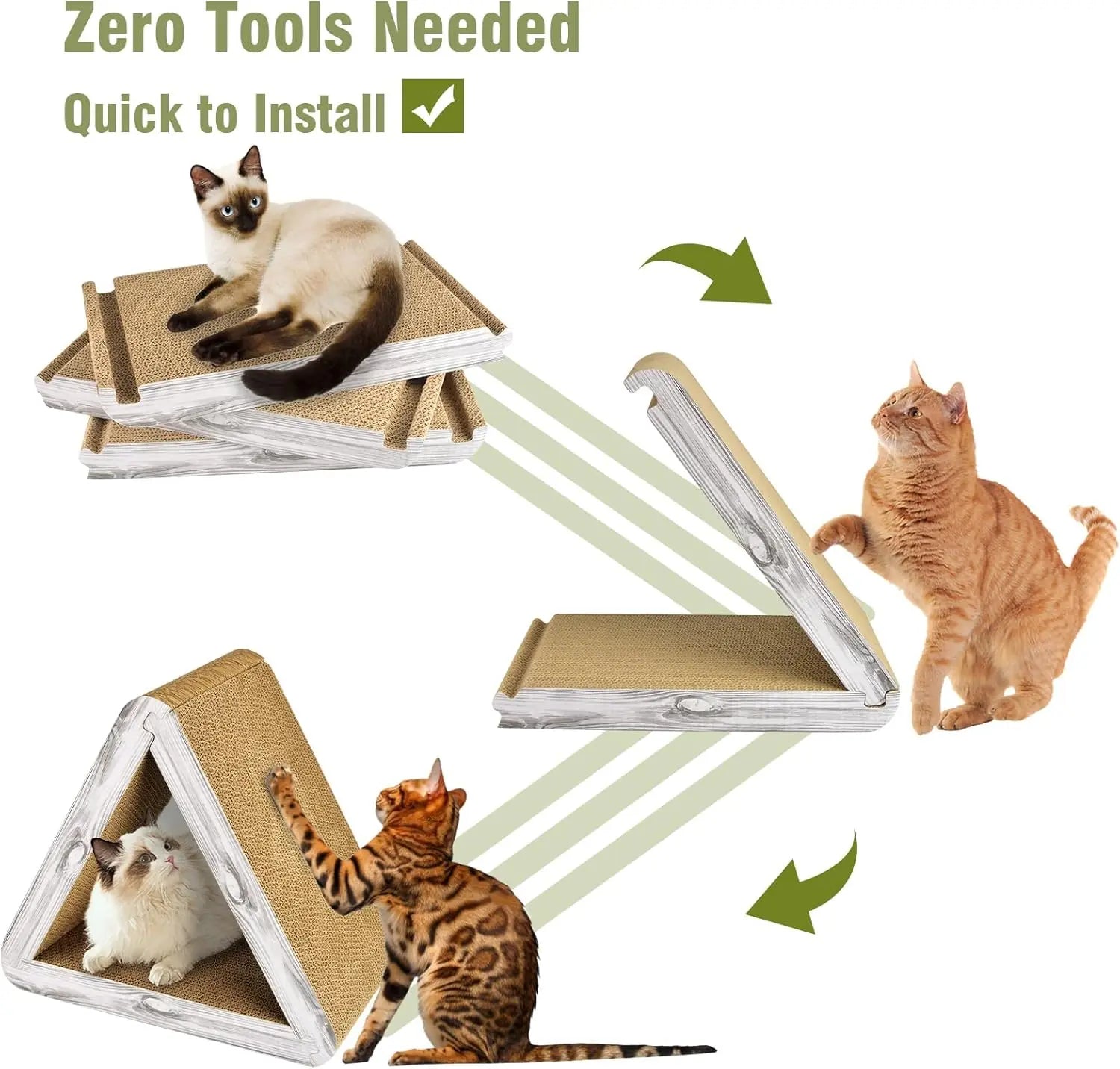 Foldable Triangle Cat Scratcher - 6 Usable Sides Cat Scratcher for Indoor Cats - Vertical Cat Board Pads Wholesale Hub