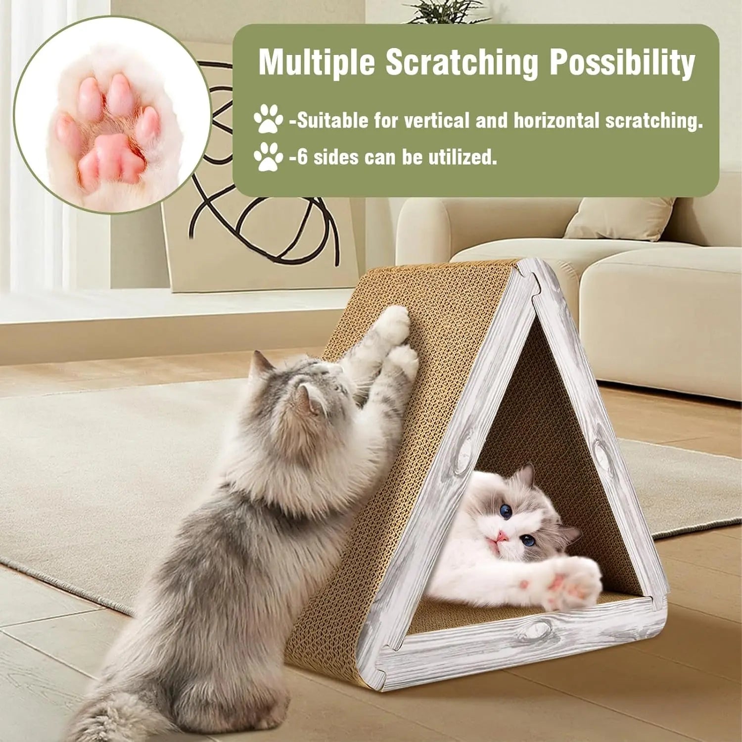 Foldable Triangle Cat Scratcher - 6 Usable Sides Cat Scratcher for Indoor Cats - Vertical Cat Board Pads Wholesale Hub