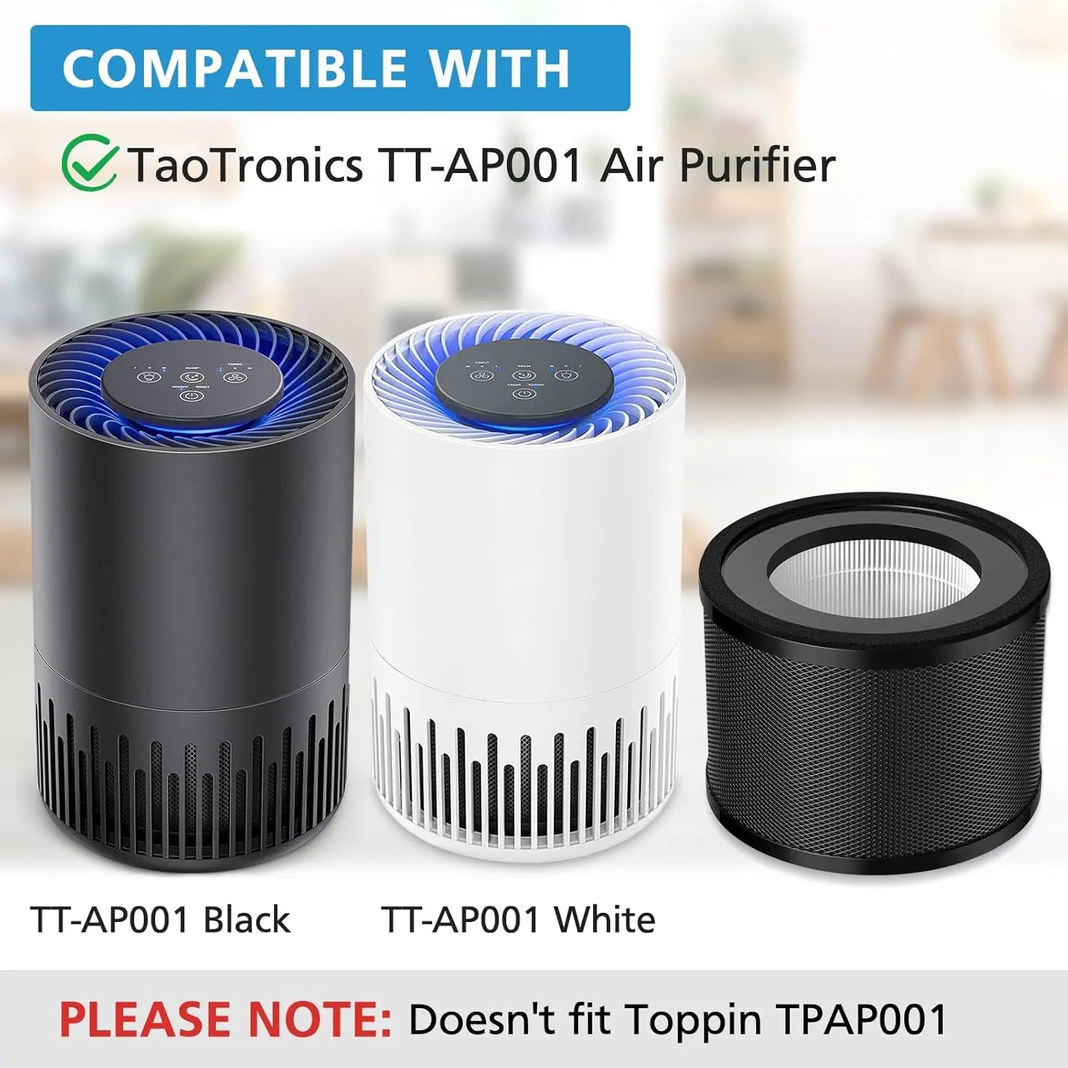 2 Pack HEPA Replacement Filter, Compatible with TaoTrics TT-AP001 and VAVA VA-EE014, 3-in-1 HEPA and Activated Carb Filter Wholesale Hub