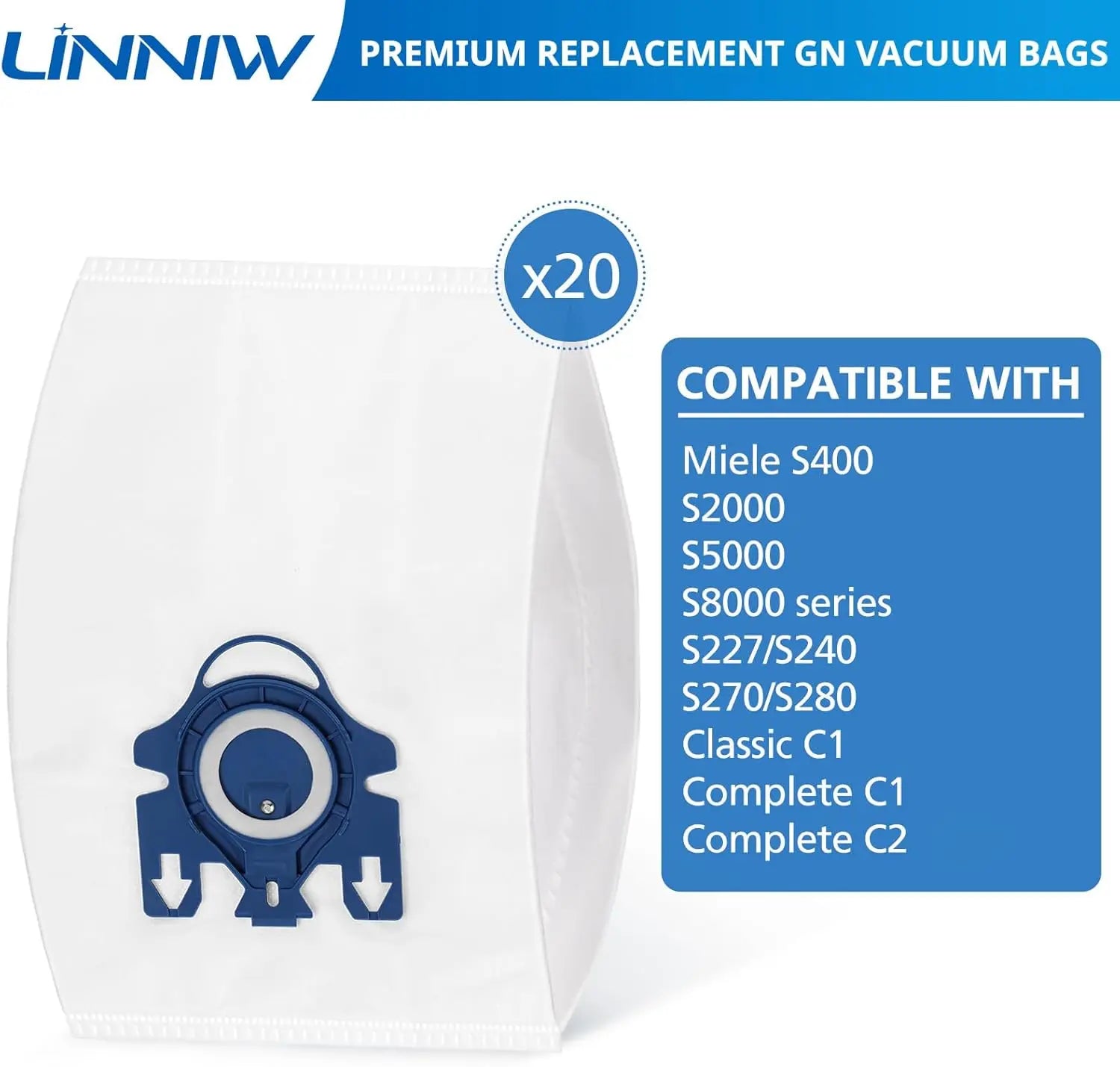 20 Pack 3D Airclean GN Vacuum Cleaner Bags and 20 Pack FJM Vacuum Bags Compatible with Miele Canister Vacuum Cleaner Wholesale Hub