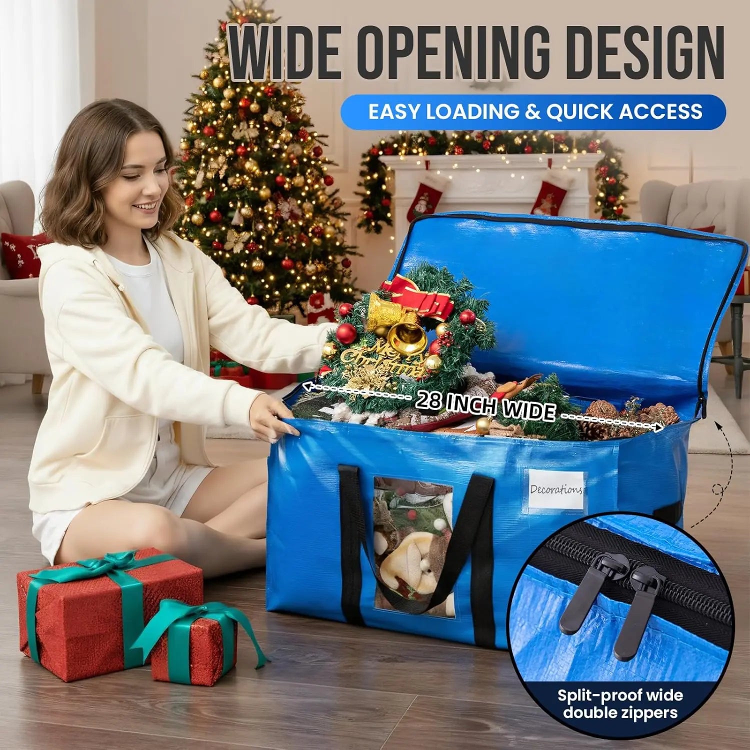 Extra Large Moving Bags, 4 Pack Blue Heavy Duty Totes For Storage with Visible Window, Wrap Around Handles, Storage Bags for Space Saving, Alternative to Moving Boxes Wholesale Hub