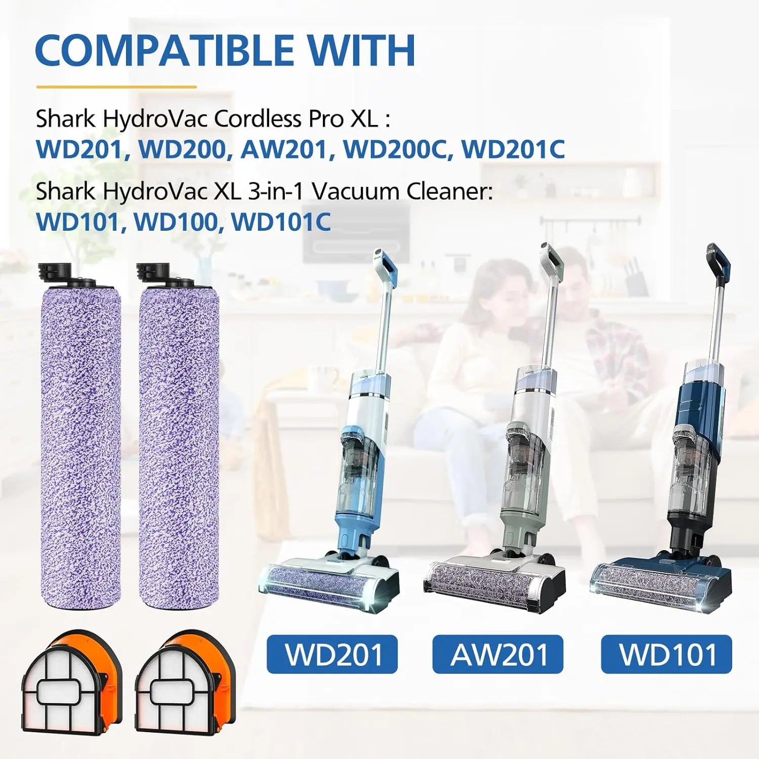 WDB1F2 Replacement Brushroll & Filter Bundle Compatible with Shark Hydrovac WD101 WD201 WD100 WD200 AW201 WD200C WD201C WD101C HydroVac XL 3-in-1 Vacuum Cleaner,Compare Parts WDB1, WDB2, WDFF1, WDFF2 Wholesale Hub