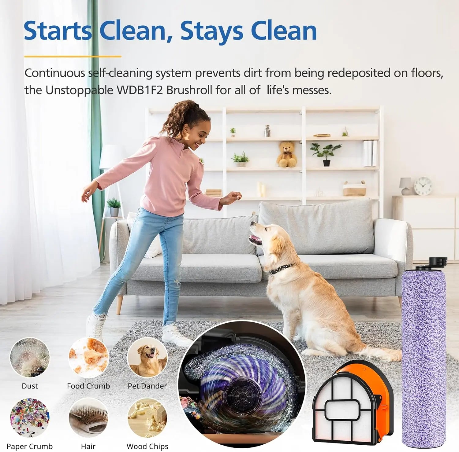 WDB1F2 Replacement Brushroll & Filter Bundle Compatible with Shark Hydrovac WD101 WD201 WD100 WD200 AW201 WD200C WD201C WD101C HydroVac XL 3-in-1 Vacuum Cleaner,Compare Parts WDB1, WDB2, WDFF1, WDFF2 Wholesale Hub
