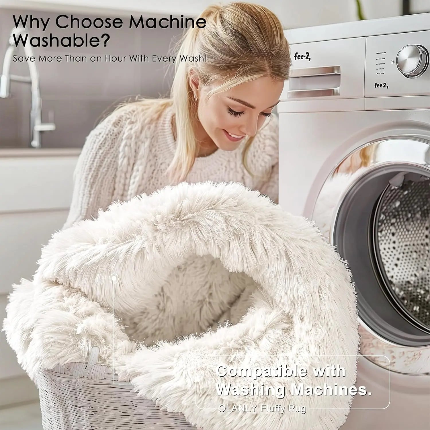 Cream White Round Rugs for Bedroom, 4 Ft Machine Washable Circle Area Rugs for Living Room, Non-Slip Fluffy Carpet for Teen Girls and Boys, Dorms, Nursery Rooms, Home Decor Aesthetic Wholesale Hub