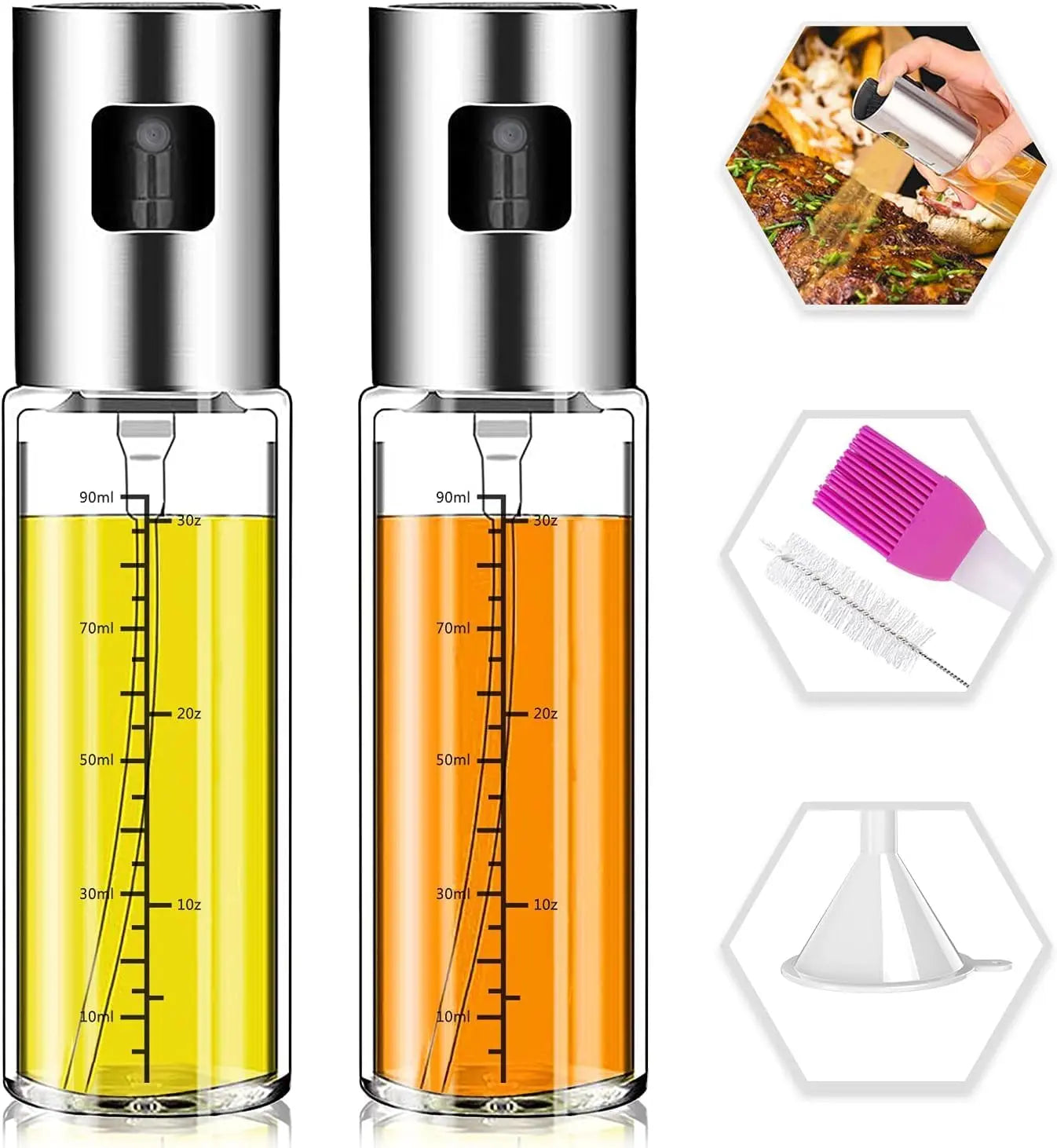 Oil Sprayer for Cooking, 2 Pack Upgraded Olive Oil Spray Bottle Mister Refillable with Scale Air Fryer Accessories for Kitchen, Salad, Baking, BBQ, Frying Wholesale Hub