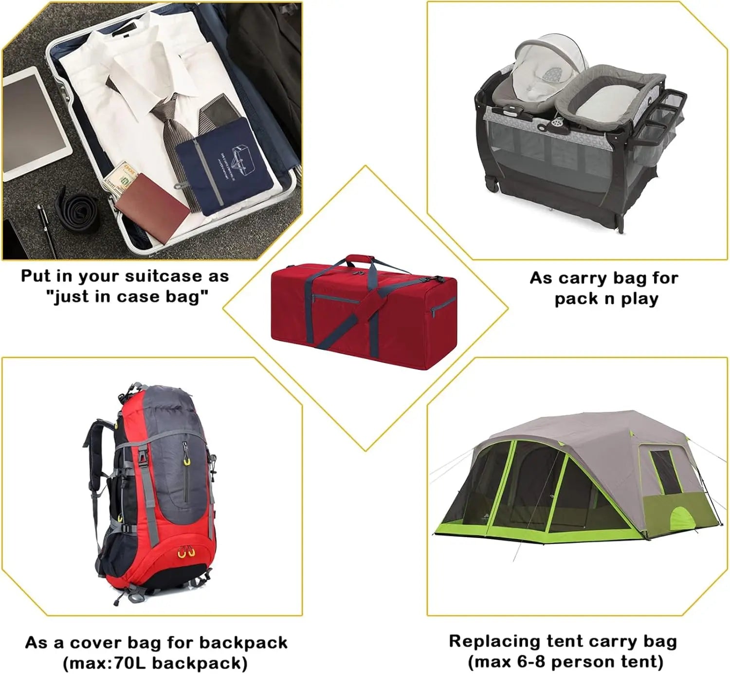Foldable Duffle Bag 30 inch 75L Large Lightweight Luggage Bag for Travel Camping Storage-Red Wholesale Hub