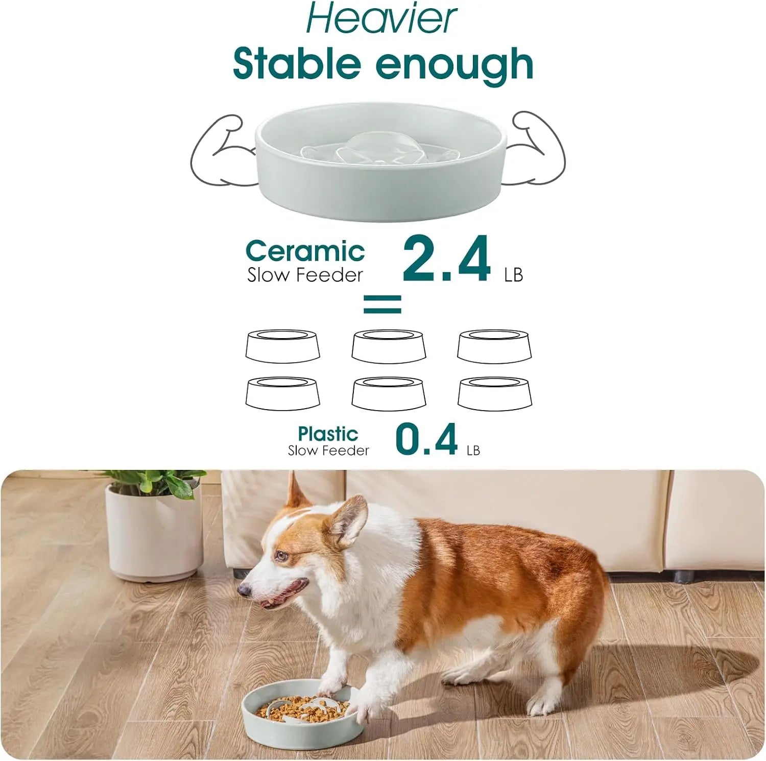 Slow Feeder Dog Bowl, 1.5 Cups Ceramic Dog Food Dish for Fast Eaters Small Breed, Puzzle Bowl for Small Dogs and Cats, Grayish Cyan Wholesale Hub