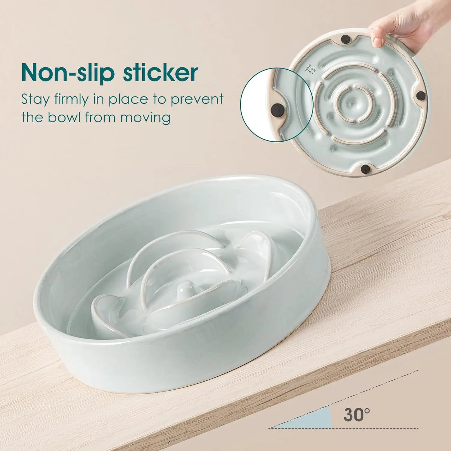 Slow Feeder Dog Bowl, 1.5 Cups Ceramic Dog Food Dish for Fast Eaters Small Breed, Puzzle Bowl for Small Dogs and Cats, Grayish Cyan Wholesale Hub
