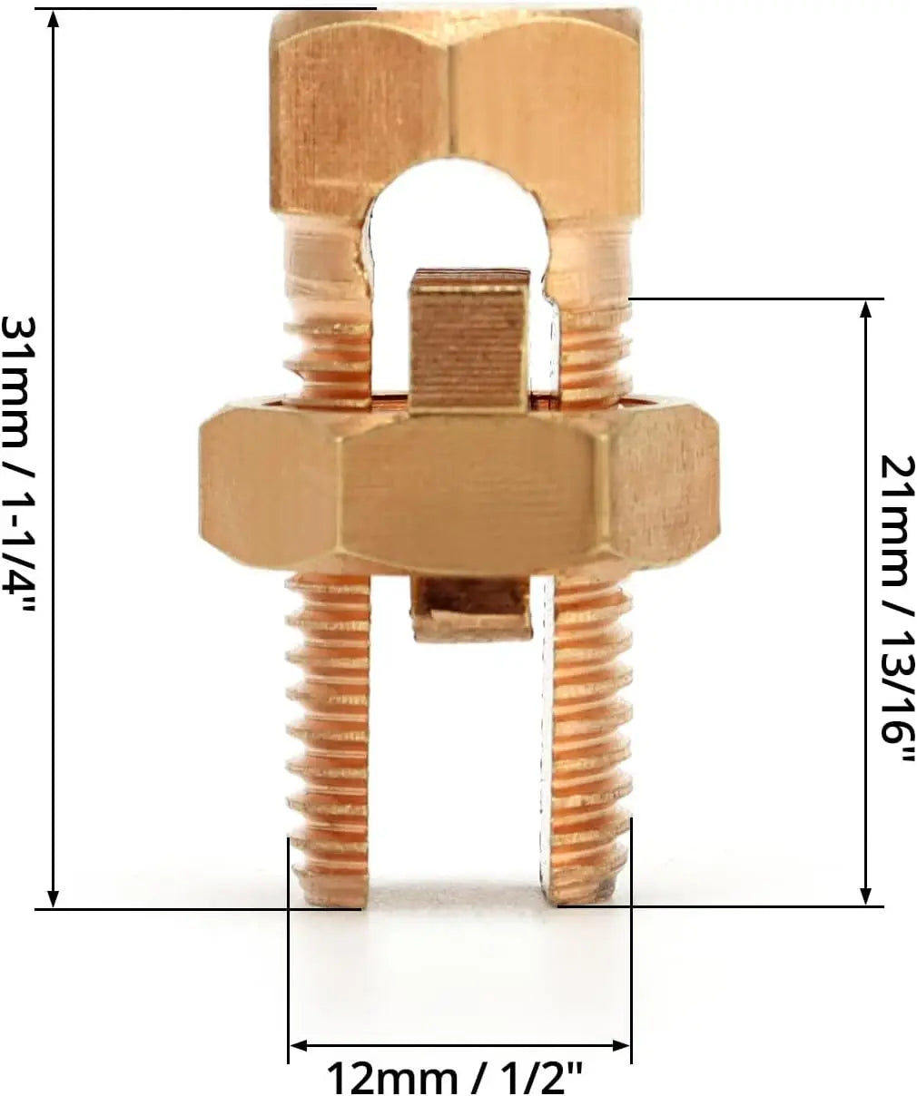 Grounding Split Bolt, 50 Pieces 4 Gauge 8 Gauge High Strength Split Bolt Connectors, Ground Wire Clamp, Solid Copper, for Antenna, Satellite Dish, Cable TV Wholesale Hub