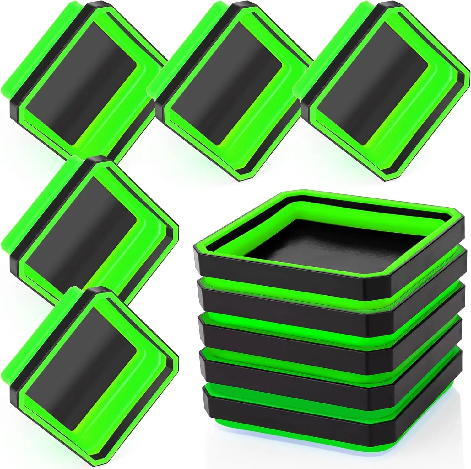 10 Pcs Magnetic Tool Tray Collapsible Foldable Parts Trays Set Magnetic Screw Tray Magnetic Parts Bowl Square Silicone Magnetic Tool for Bolts Nuts Washers Pins Screw Parts (Green) Wholesale Hub