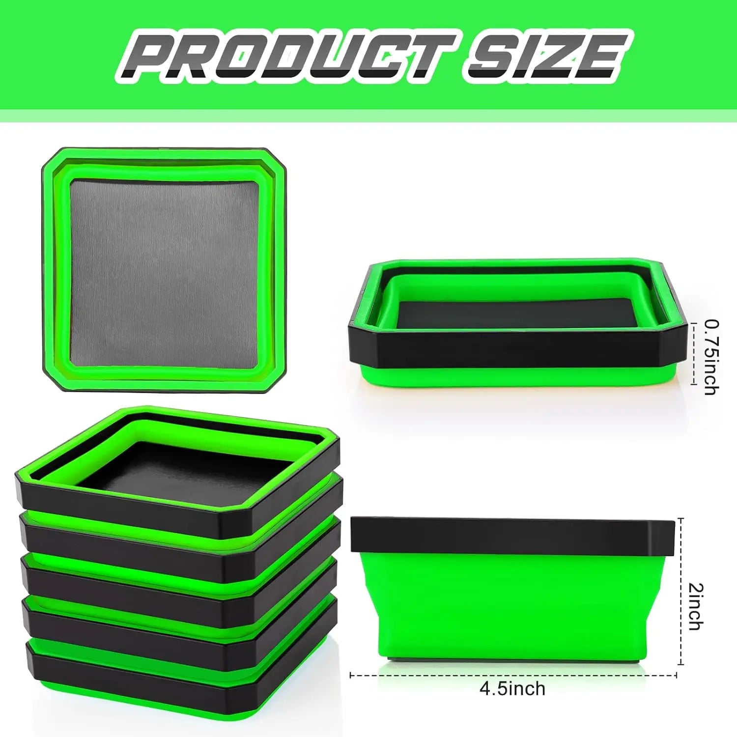10 Pcs Magnetic Tool Tray Collapsible Foldable Parts Trays Set Magnetic Screw Tray Magnetic Parts Bowl Square Silicone Magnetic Tool for Bolts Nuts Washers Pins Screw Parts (Green) Wholesale Hub