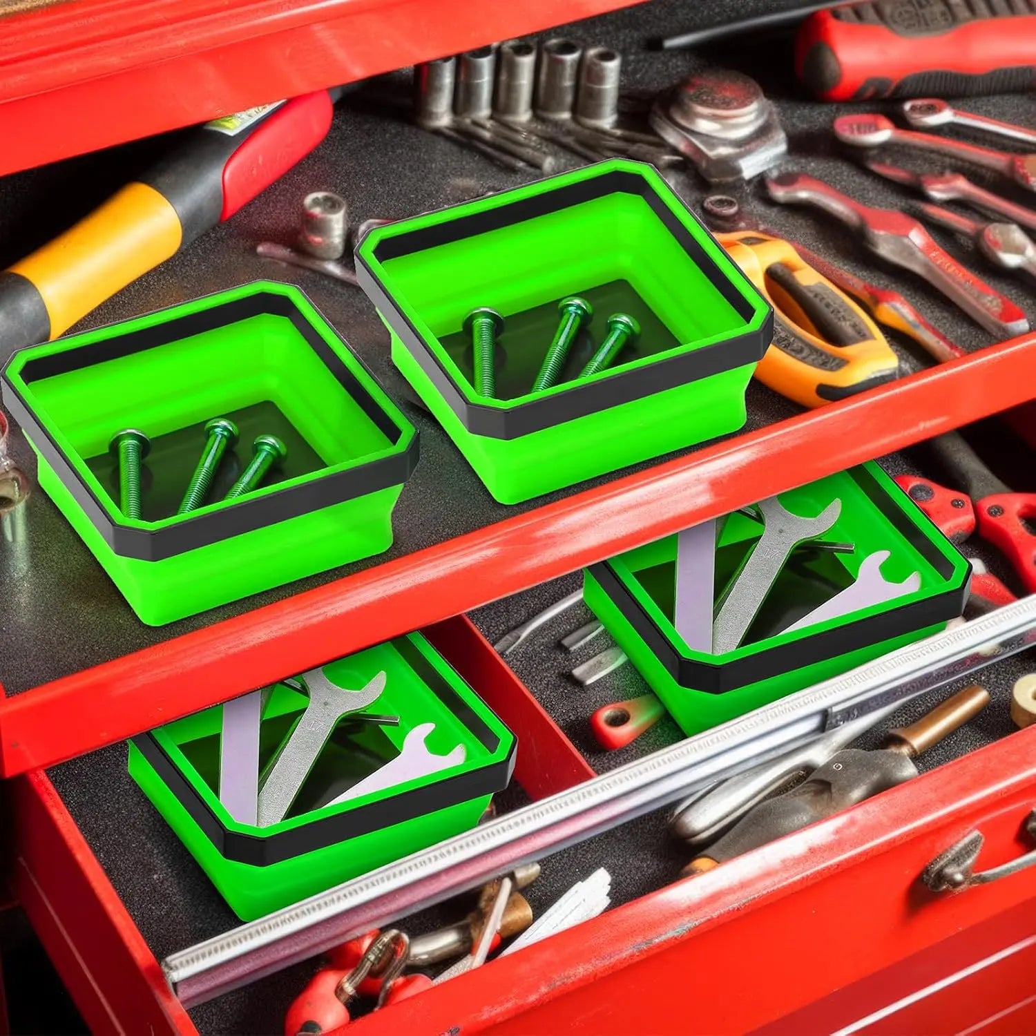 10 Pcs Magnetic Tool Tray Collapsible Foldable Parts Trays Set Magnetic Screw Tray Magnetic Parts Bowl Square Silicone Magnetic Tool for Bolts Nuts Washers Pins Screw Parts (Green) Wholesale Hub