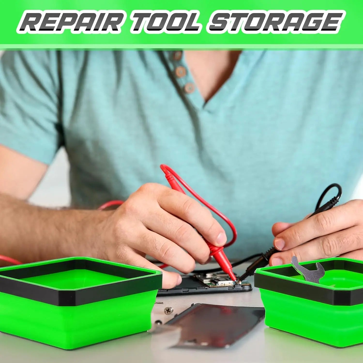 10 Pcs Magnetic Tool Tray Collapsible Foldable Parts Trays Set Magnetic Screw Tray Magnetic Parts Bowl Square Silicone Magnetic Tool for Bolts Nuts Washers Pins Screw Parts (Green) Wholesale Hub