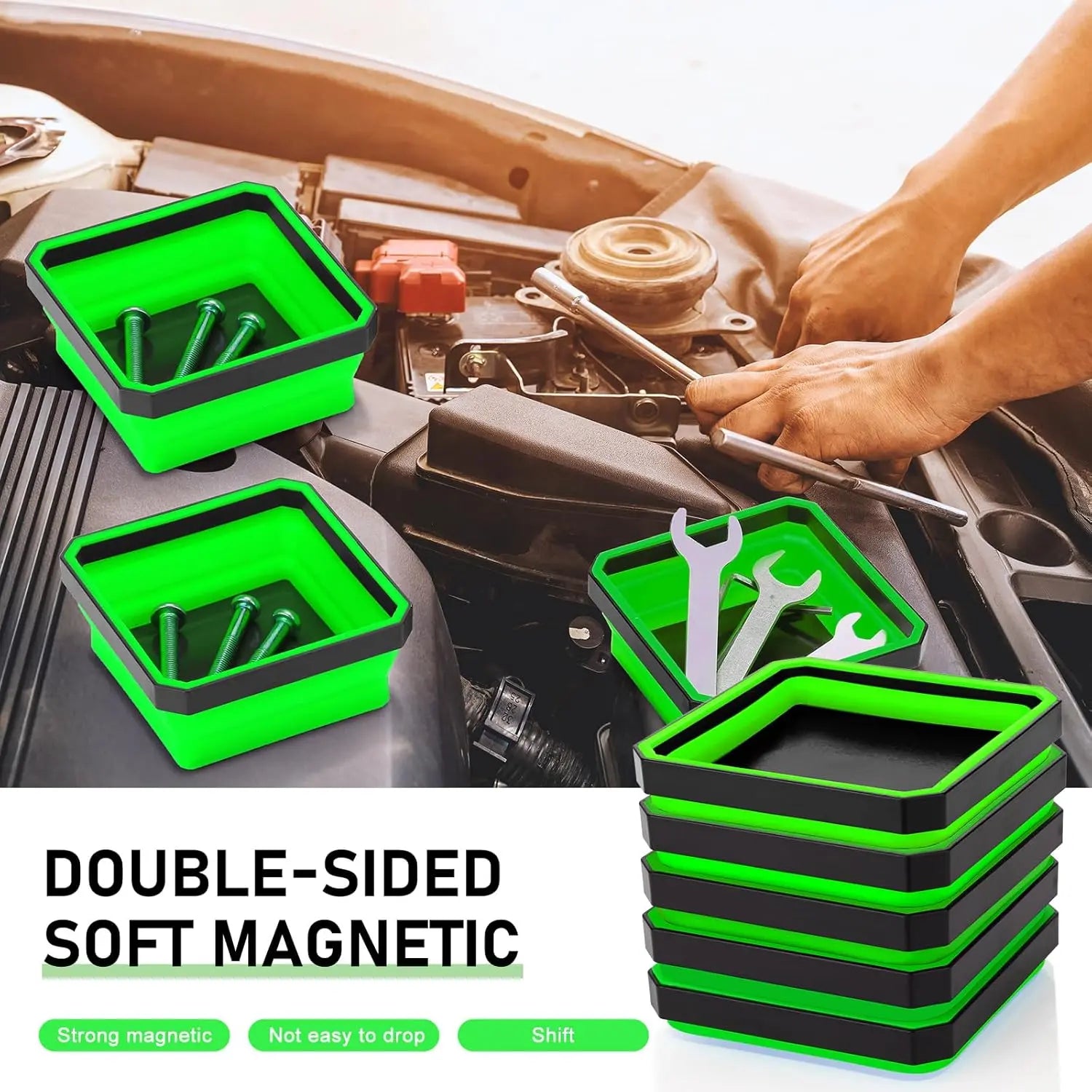10 Pcs Magnetic Tool Tray Collapsible Foldable Parts Trays Set Magnetic Screw Tray Magnetic Parts Bowl Square Silicone Magnetic Tool for Bolts Nuts Washers Pins Screw Parts (Green) Wholesale Hub