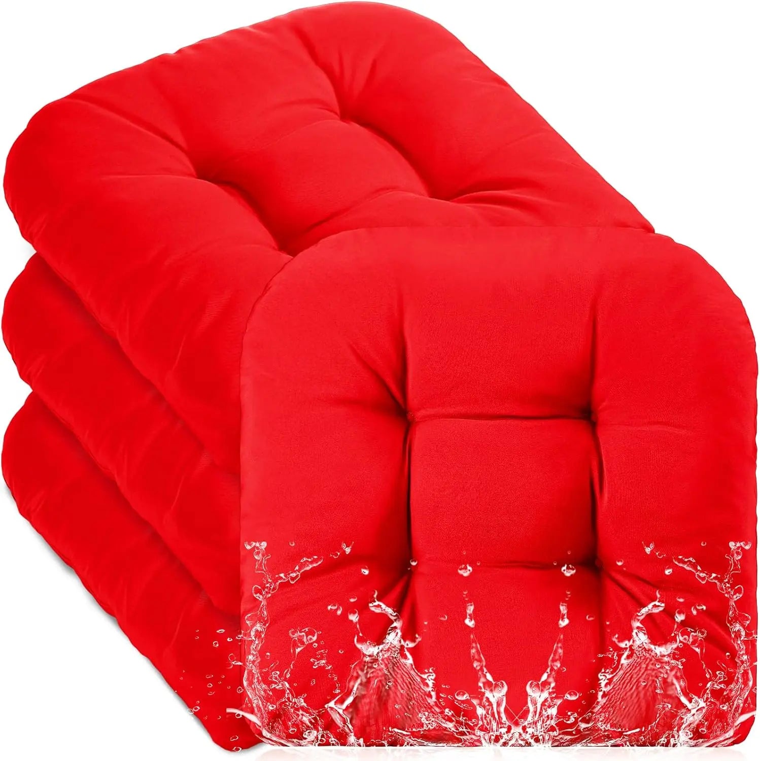 4 Pcs Outdoor Chair Cushions 18.9 x 18.9 Inch Waterproof Sun Protection Patio Furniture Overstuffed Seat Cushion Chair Pad with Round Corner for Indoor(Red) Wholesale Hub