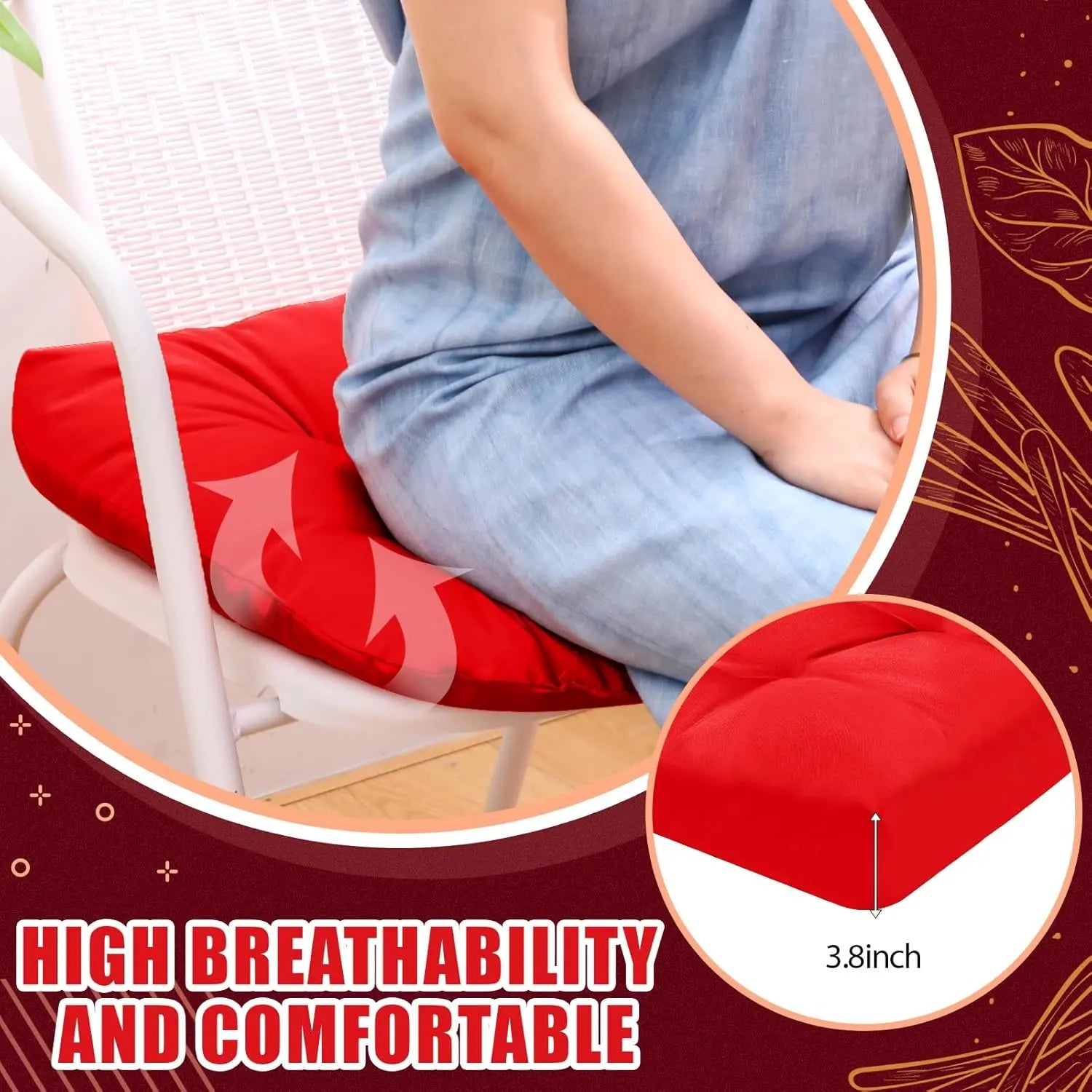 4 Pcs Outdoor Chair Cushions 18.9 x 18.9 Inch Waterproof Sun Protection Patio Furniture Overstuffed Seat Cushion Chair Pad with Round Corner for Indoor(Red) Wholesale Hub