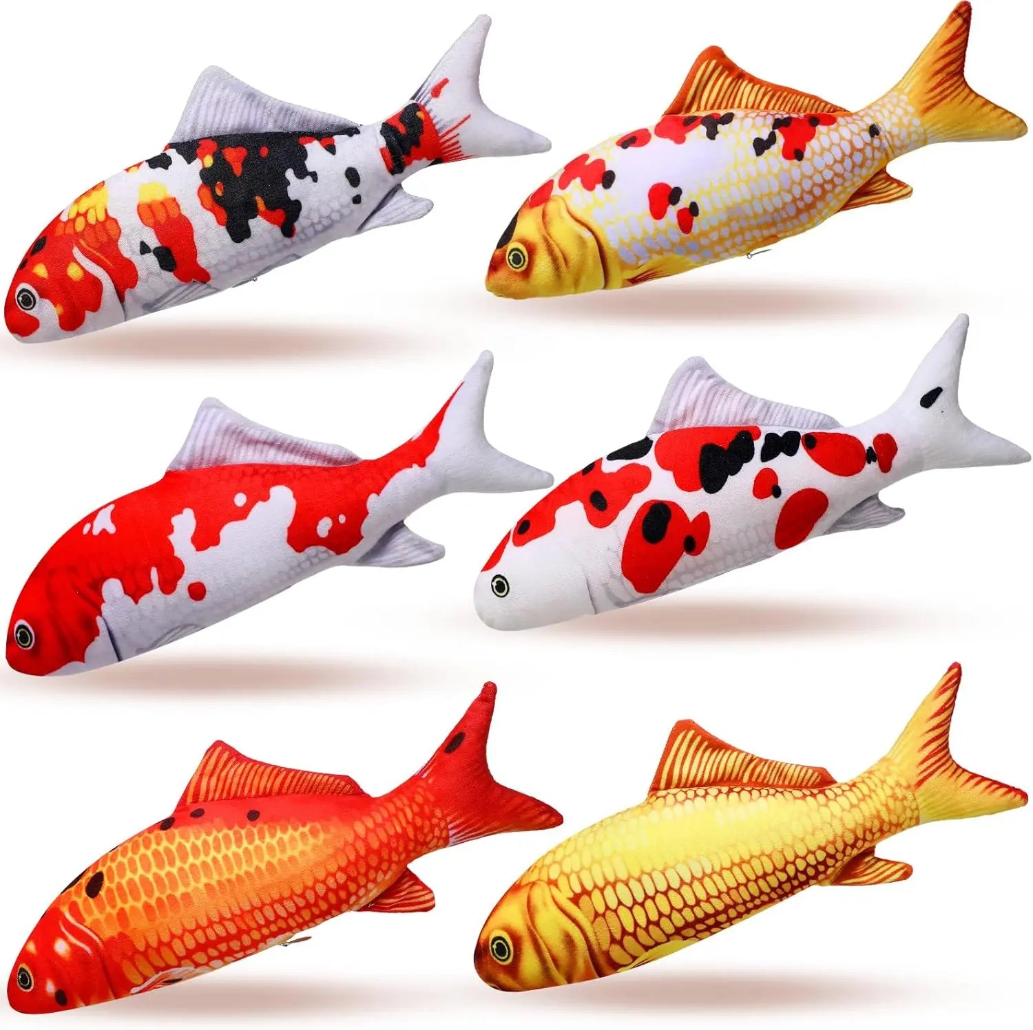 6 Pcs 12 Inch Fish-Shaped Soft Cat Cushions Pillow Realistic Pet Carp Play Pillow for Cats Birthday Gift(Classic Style) Wholesale Hub