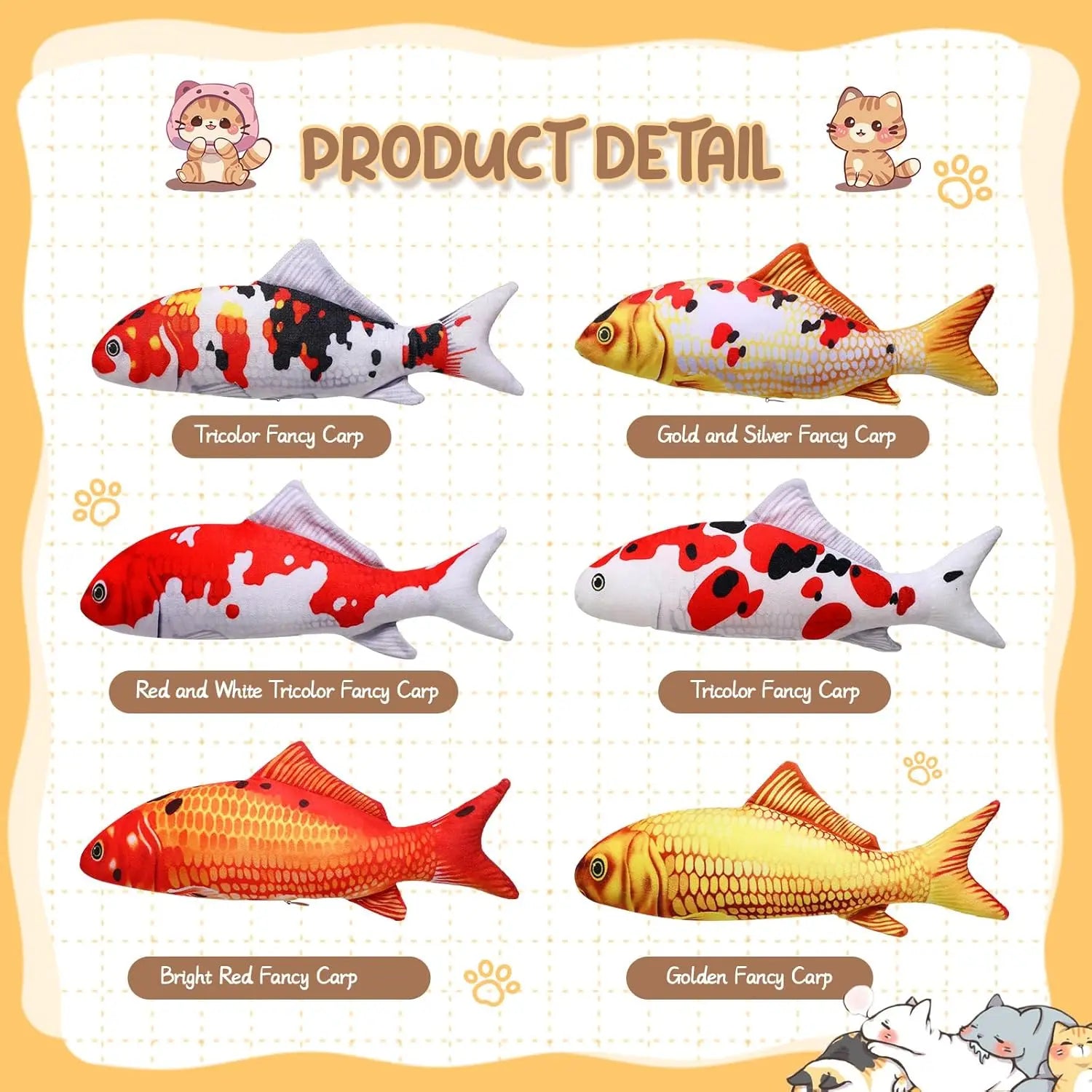 6 Pcs 12 Inch Fish-Shaped Soft Cat Cushions Pillow Realistic Pet Carp Play Pillow for Cats Birthday Gift(Classic Style) Wholesale Hub