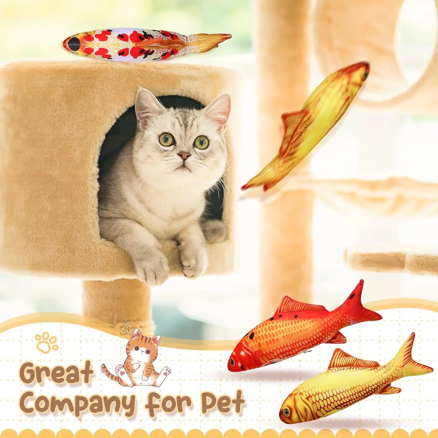 6 Pcs 12 Inch Fish-Shaped Soft Cat Cushions Pillow Realistic Pet Carp Play Pillow for Cats Birthday Gift(Classic Style) Wholesale Hub