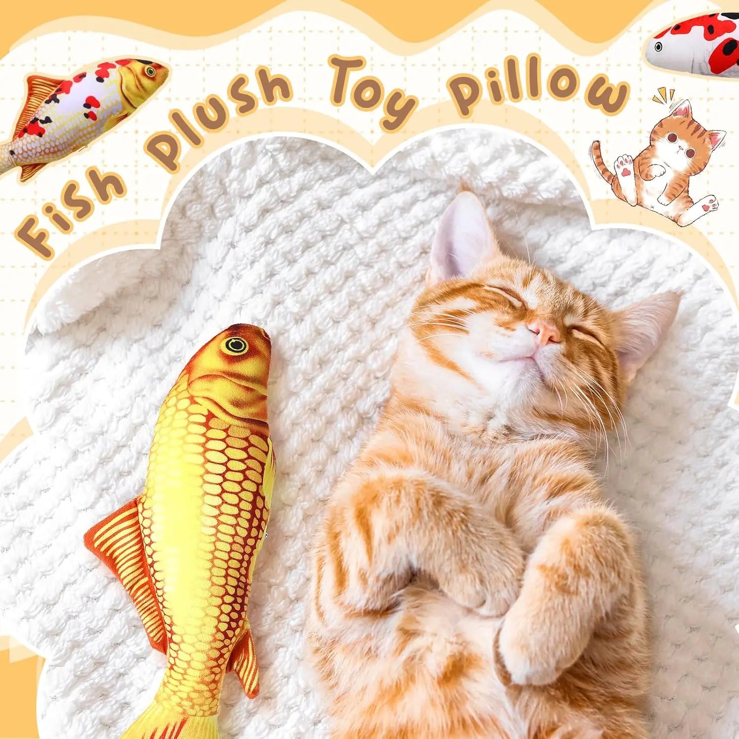 6 Pcs 12 Inch Fish-Shaped Soft Cat Cushions Pillow Realistic Pet Carp Play Pillow for Cats Birthday Gift(Classic Style) Wholesale Hub