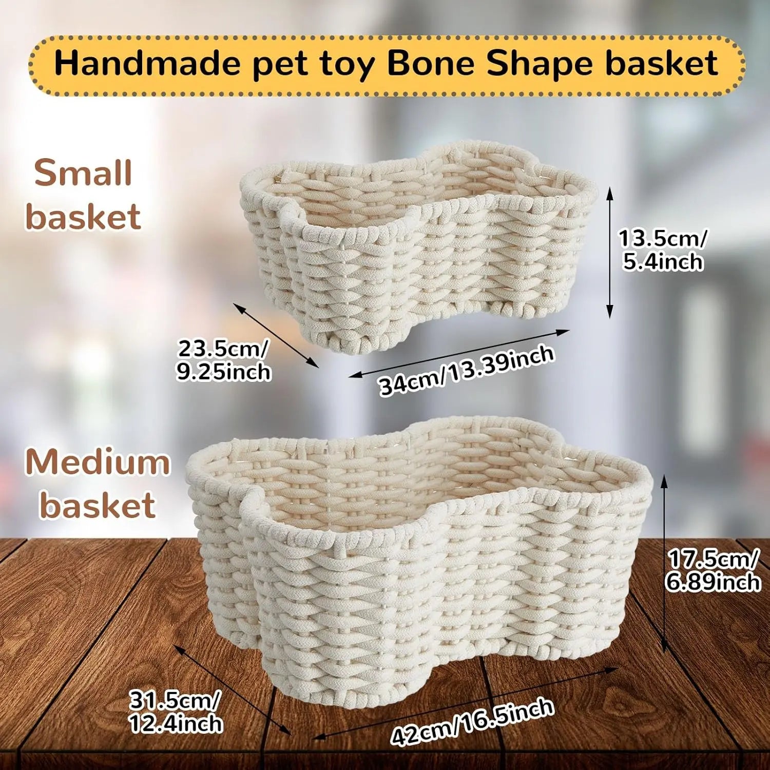 2 Pcs Dog Toy Basket Dog Toy Bin Bone Shaped Handmade Pet Organizer for Pet White Cotton Rope Basket (16.5 x 12.4 x 6.89 and 13.39 x 9.25 x 5.4) Wholesale Hub