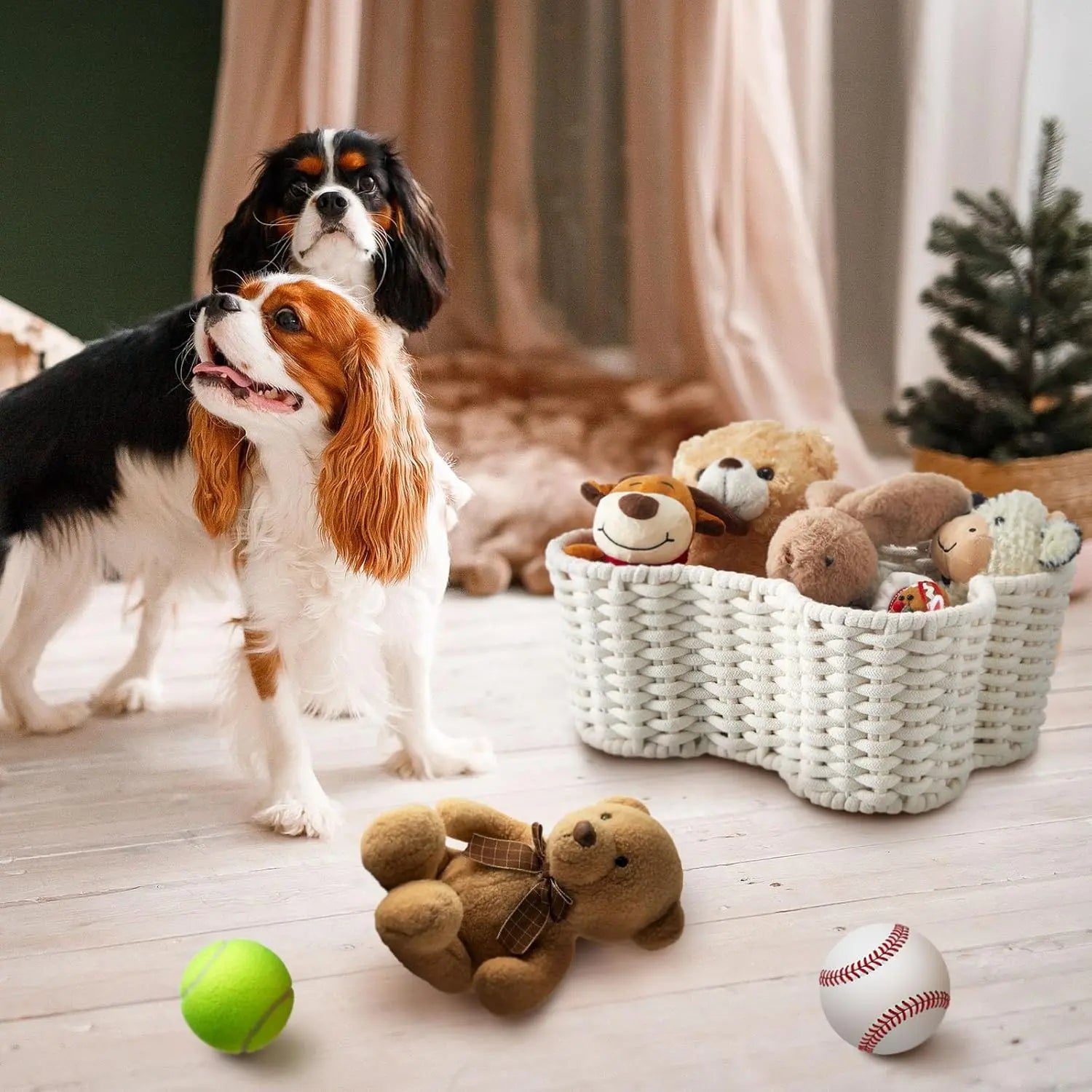 2 Pcs Dog Toy Basket Dog Toy Bin Bone Shaped Handmade Pet Organizer for Pet White Cotton Rope Basket (16.5 x 12.4 x 6.89 and 13.39 x 9.25 x 5.4) Wholesale Hub