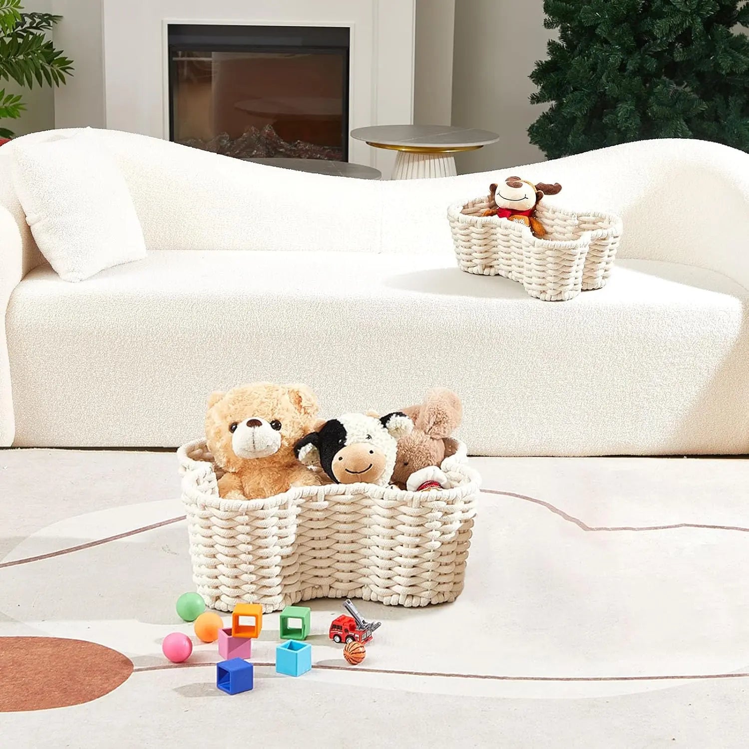 2 Pcs Dog Toy Basket Dog Toy Bin Bone Shaped Handmade Pet Organizer for Pet White Cotton Rope Basket (16.5 x 12.4 x 6.89 and 13.39 x 9.25 x 5.4) Wholesale Hub