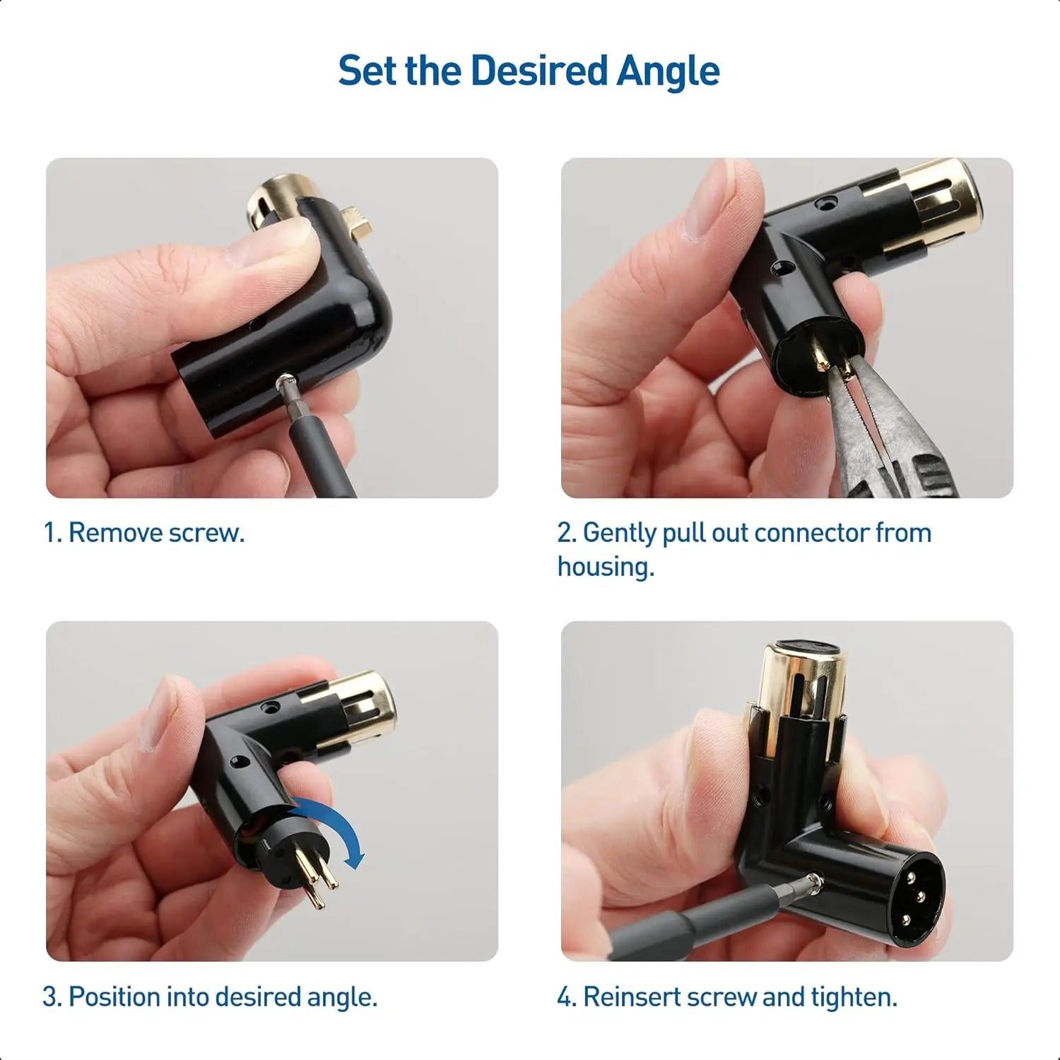 2-Pack Adjustable Male to Female Right Angle XLR Adapter in Black (XLR 90 Degree) & 120 Ohm 3-PinXLR Terminator/DMX Terminator - Optimal Signal Integrity for Lighting and Audio System Wholesale Hub