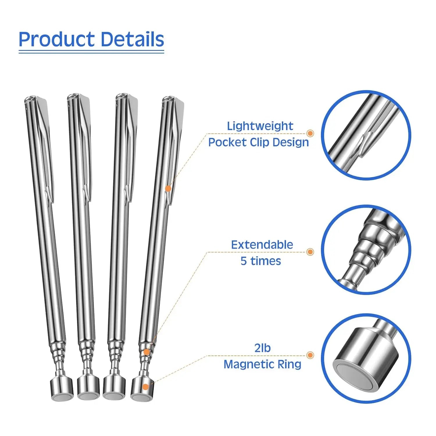 12 Pieces Telescoping Magnet Pickup Tools in 2 Lb Magnetic Stick Gadget with Pocket Clip Magnet Tool to Retrieve Screws Nuts Pins for Men Birthday, Father's Day, Valentine Wholesale Hub