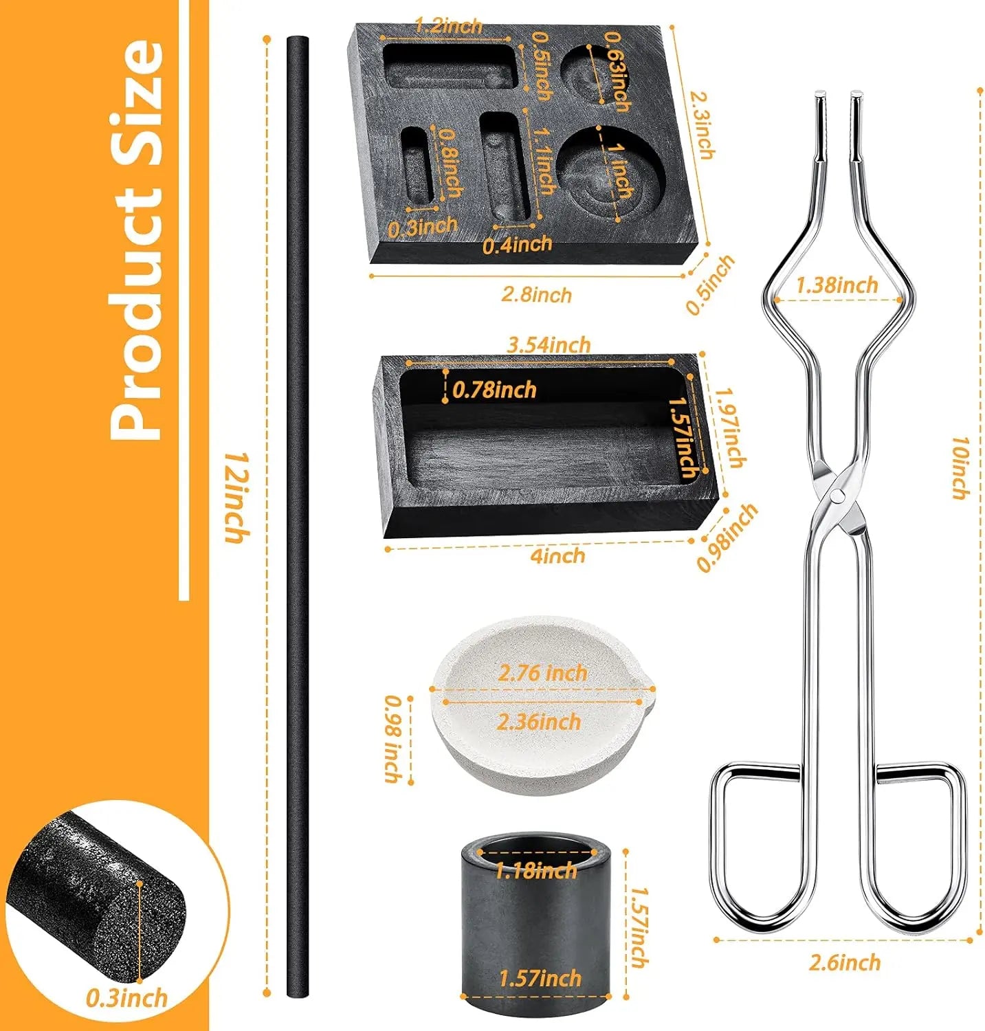 7 Pieces Graphite Torch Melting Casting Kit, Including 2 Graphite Crucible Stir Stick, Graphite Casting Mould 5-in-1 Graphite Casting Ingot Mould, Quartz Crucible, Cylindrical Graphite, Tong for Melt Wholesale Hub