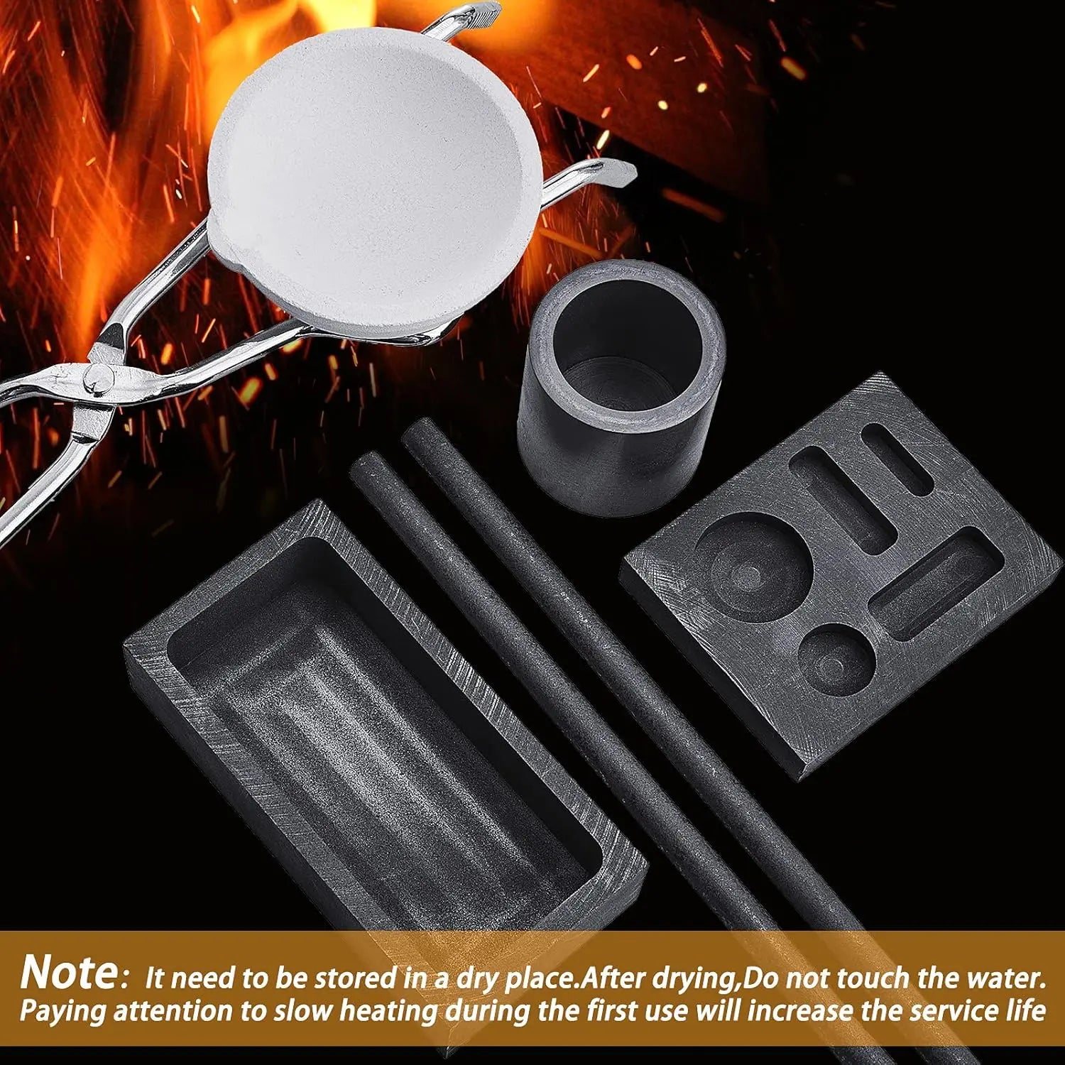 7 Pieces Graphite Torch Melting Casting Kit, Including 2 Graphite Crucible Stir Stick, Graphite Casting Mould 5-in-1 Graphite Casting Ingot Mould, Quartz Crucible, Cylindrical Graphite, Tong for Melt Wholesale Hub