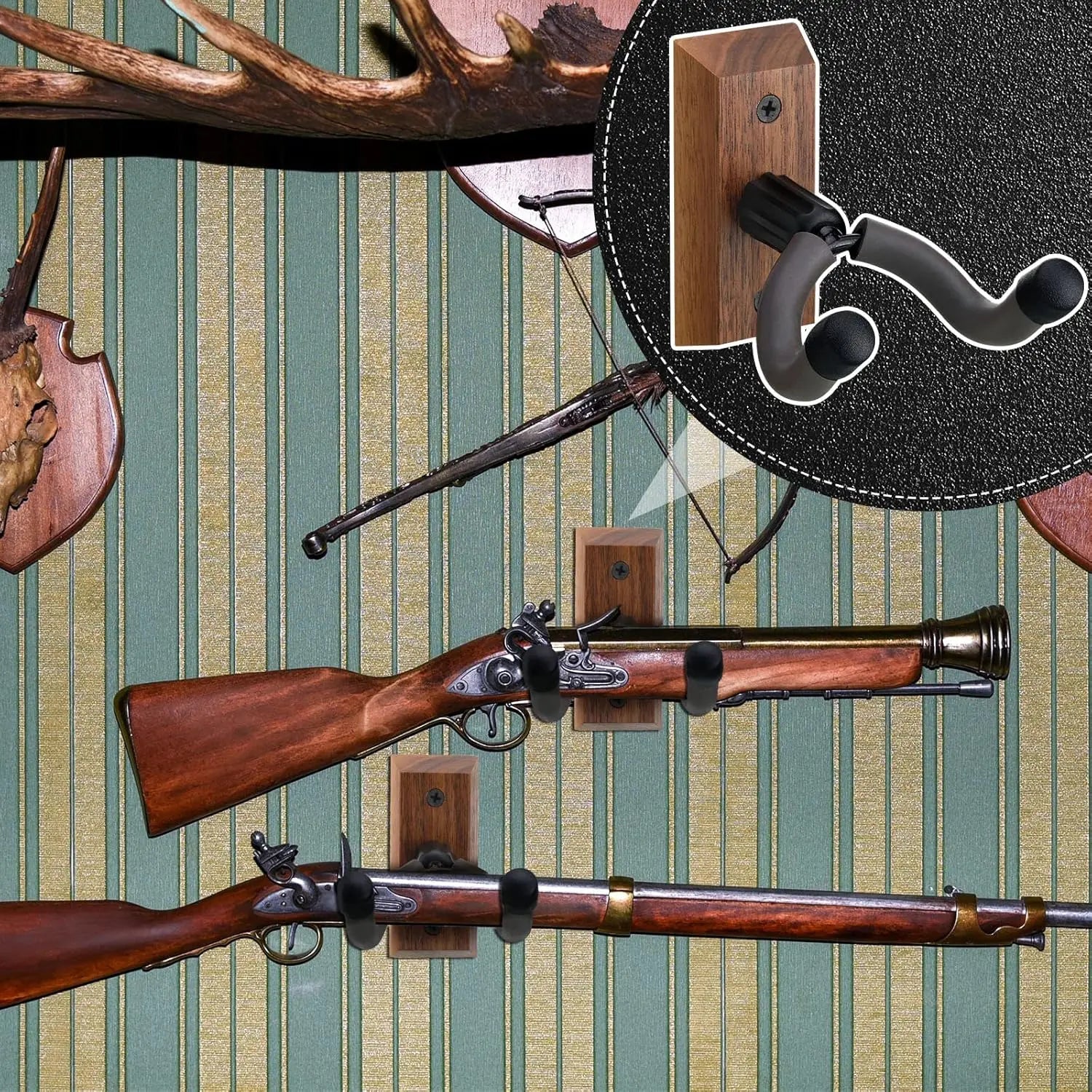 Crossbow Hanger for Wall Vertical Gun Rack Wall Mount Hardwood Gun Holder Compound Bow Hanger Holder Displays Rack Shotgun Hooks Rifle Storage Securely Holds Airsoft Firearm Wholesale Hub