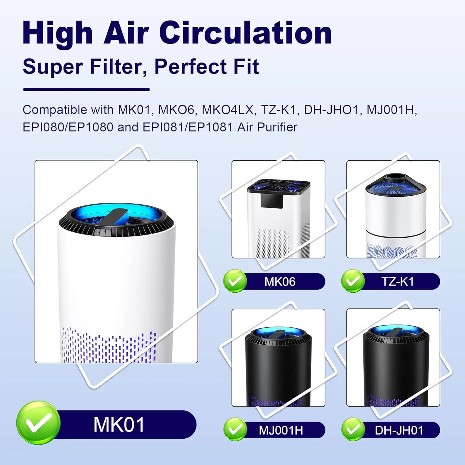 MK01 & MK06 True HEPA Filter Replacement Compatible with Aroeve MK01, MK06, ToLife TZ-K1 and Kloudi DH-JH01 Air Purifier, Standard Version, Blue, 2 Pack Wholesale Hub