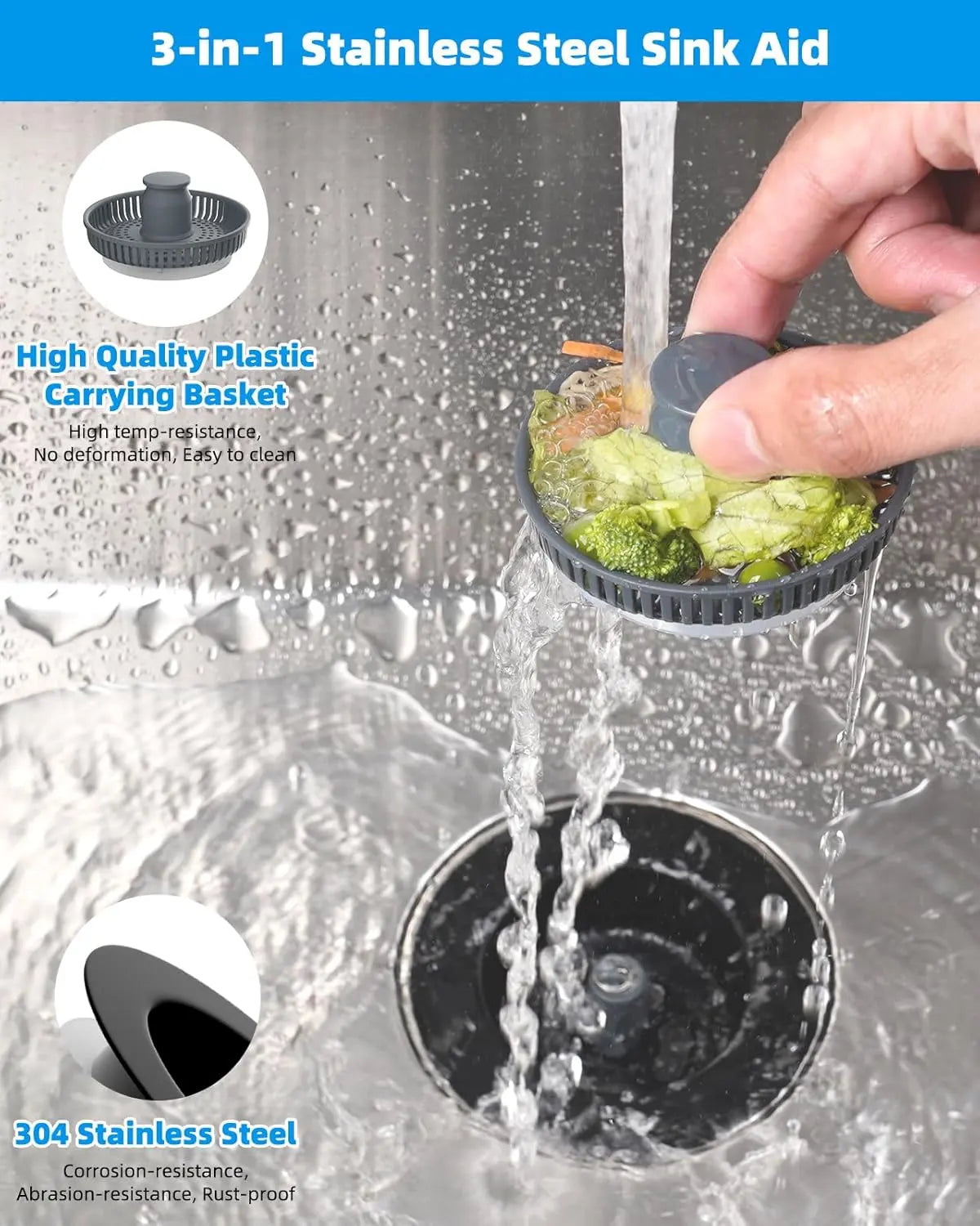 Upgraded 3 in 1 Bathroom & Kitchen Sink Drain Strainer Wholesale Hub