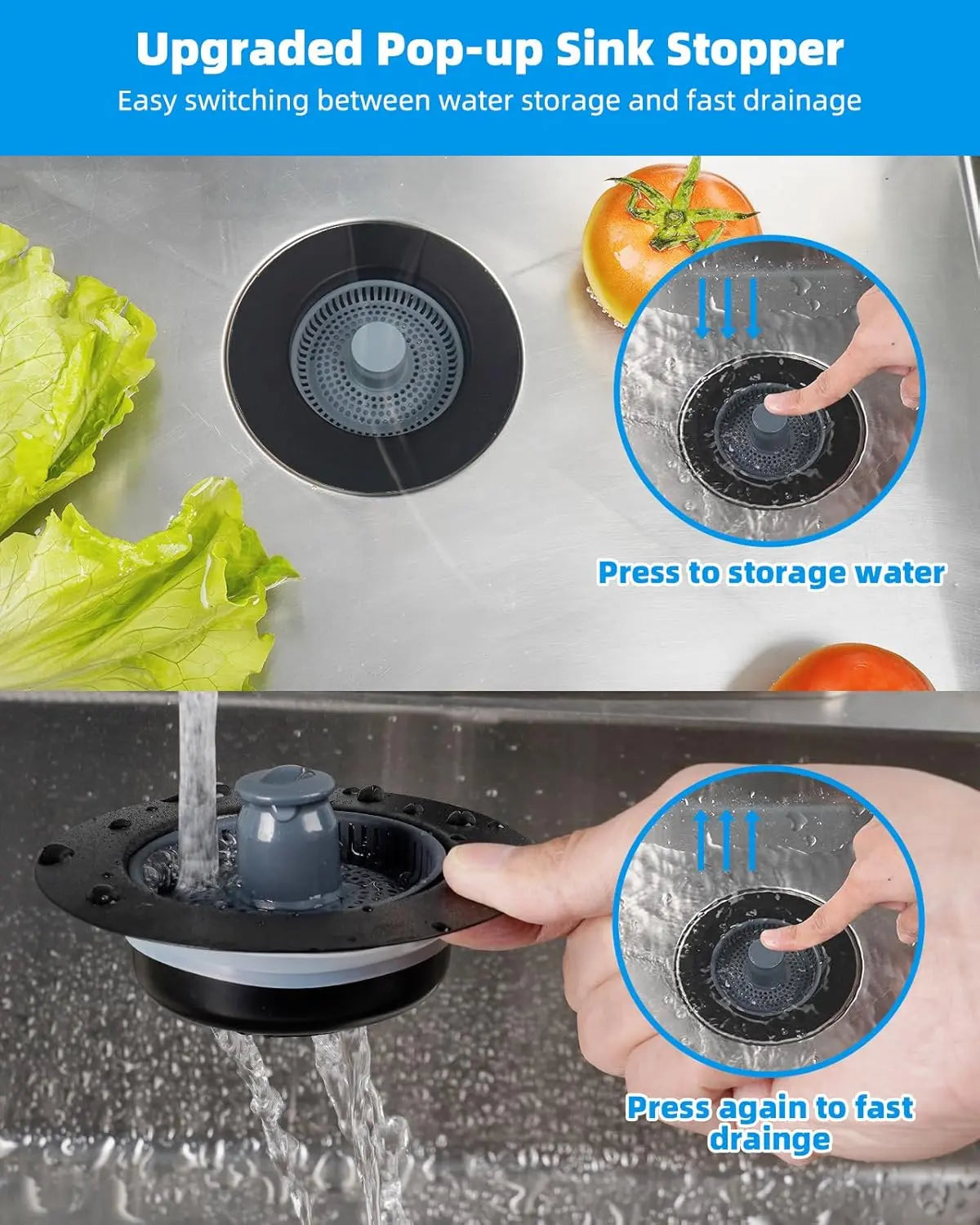 Upgraded 3 in 1 Bathroom & Kitchen Sink Drain Strainer Wholesale Hub