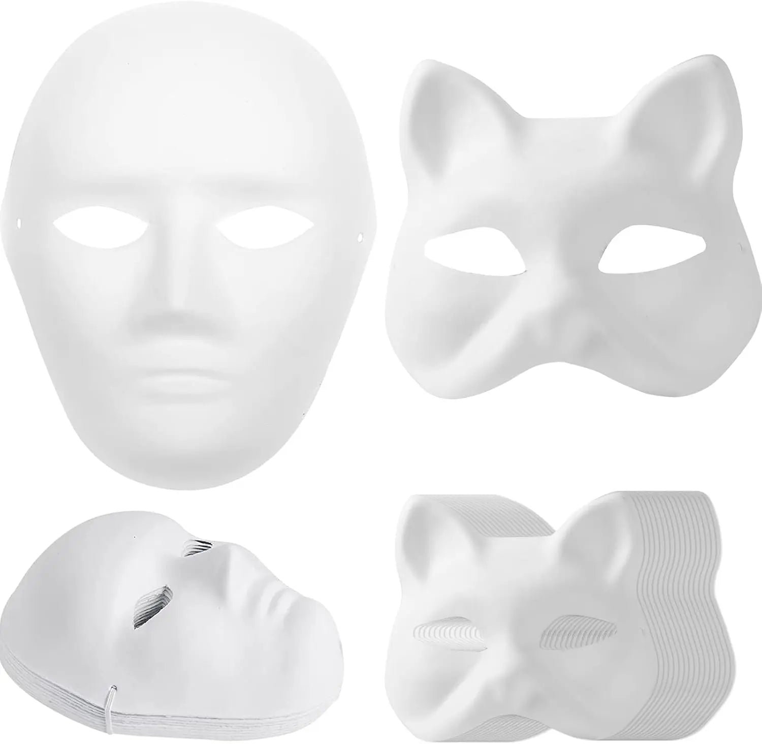(30+16PCS) Paper Mache Masks & Cat Mask White Blank for Party, Cosplay, Artistic Projects, Theater, Halloween, Masquerade Parties, Classroom Art Wholesale Hub