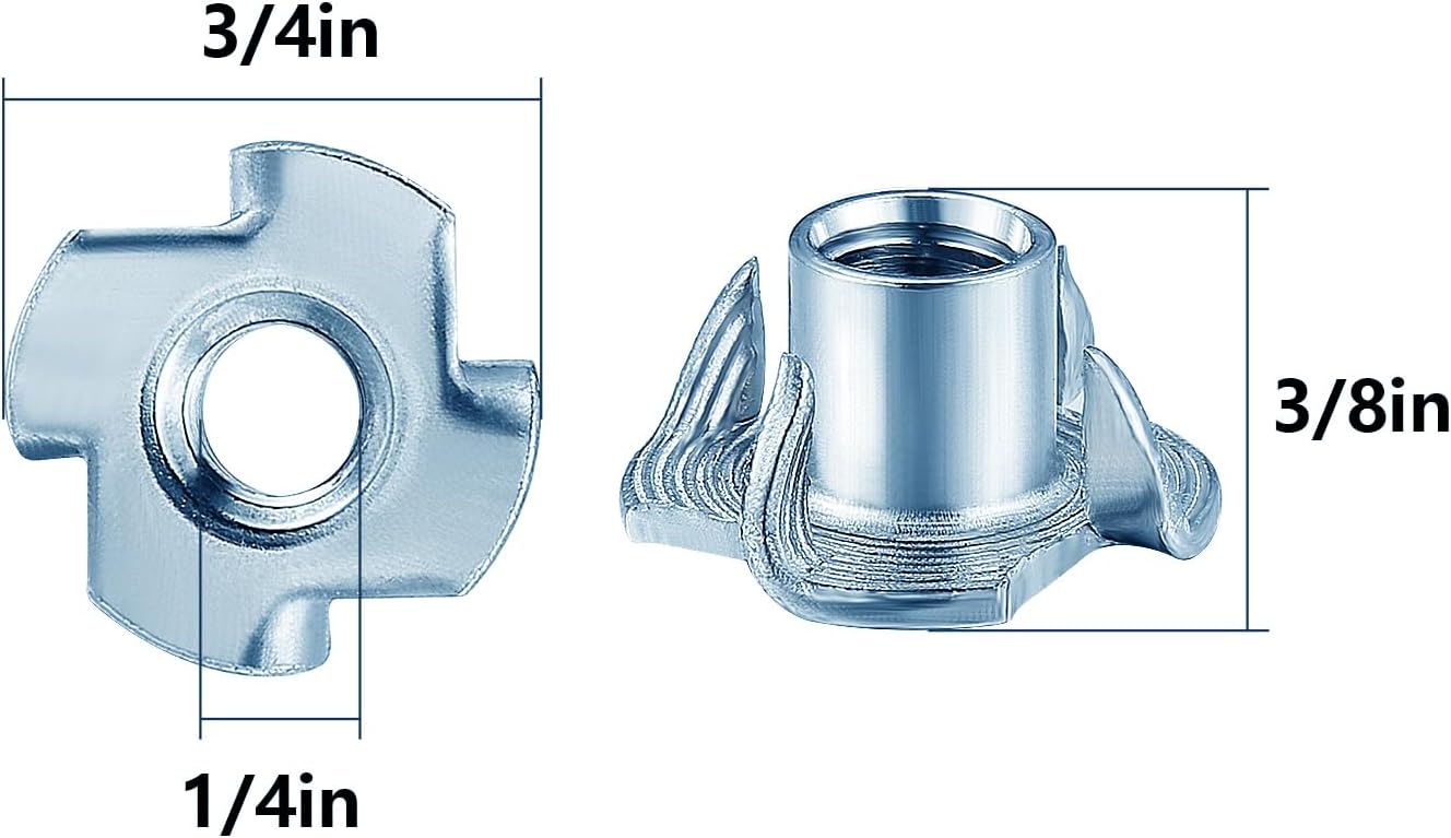 T-Nuts 1/4 * 20 (100 pcs), zinc Plated Steel, for Wood, Climbing Holds and cabinets Wholesale Hub