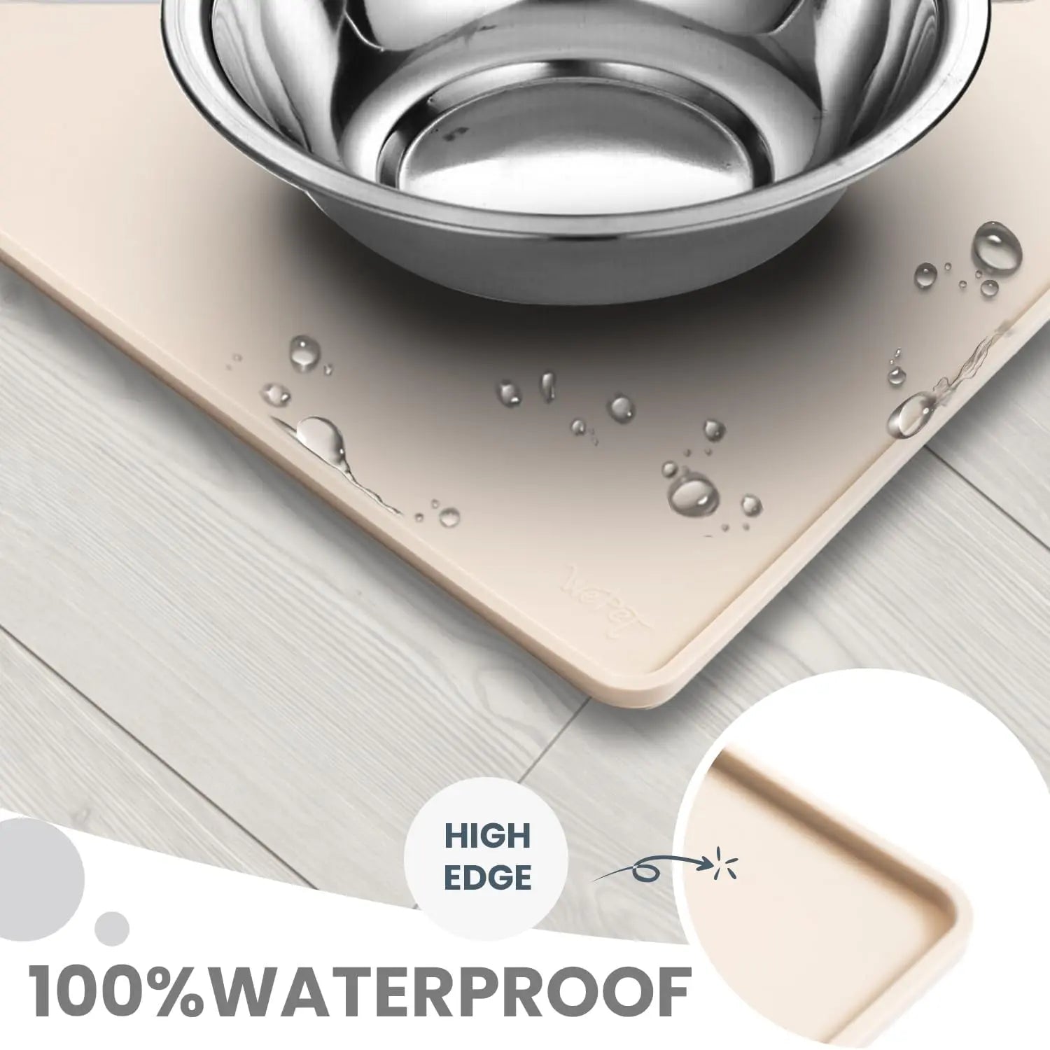 Non-Slip Waterproof Pet Feeding Mat, 20x12 Inch - Silicone Dog & Cat Food Mat with Raised Edge to Stop Food Spills and Water Spills - Dishwasher Safe, Easy Clean Wholesale Hub
