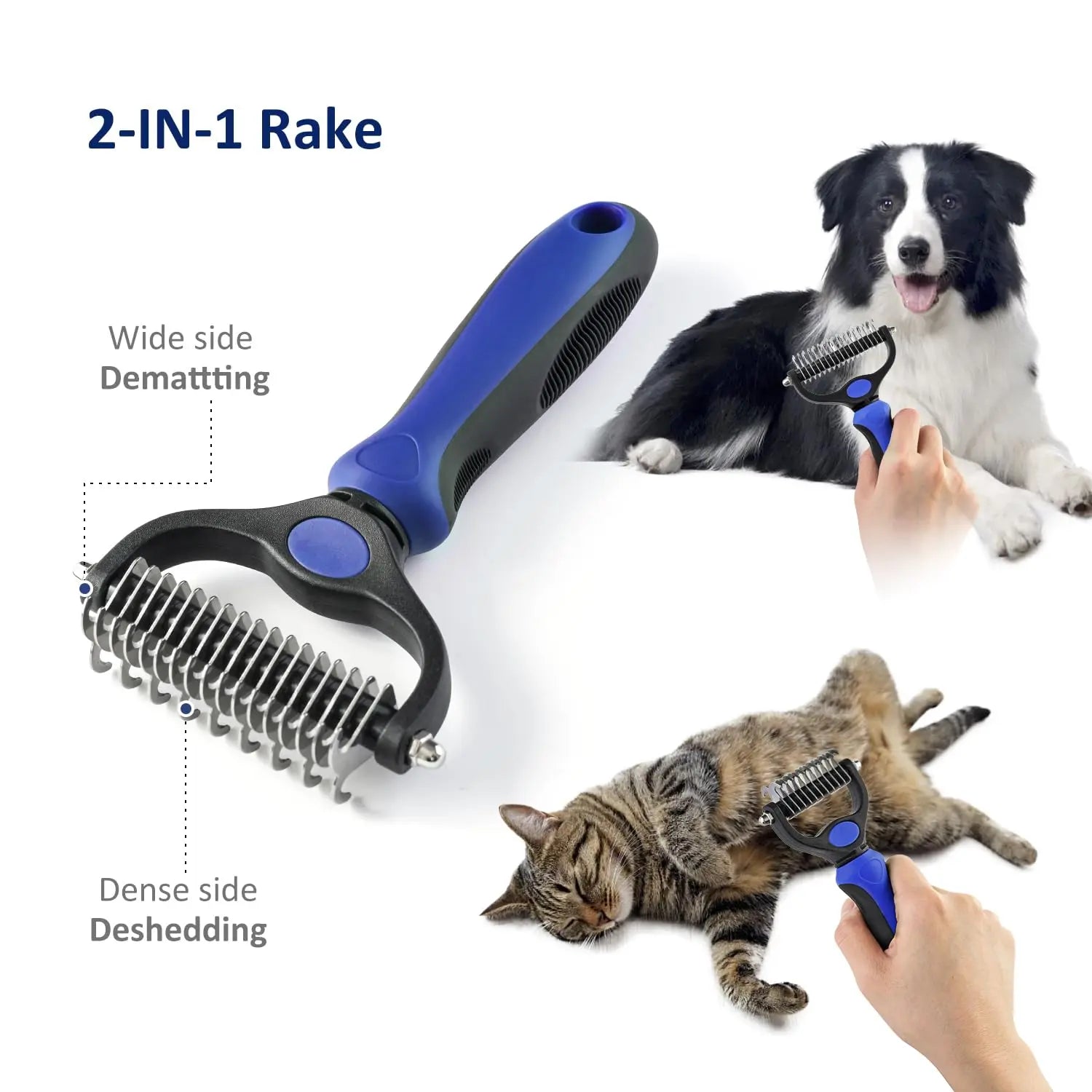 Grooming Rake for Dogs & Cats, Double-Sided Deshedding Brh, Extra-Wide Dematting Tool, Slicker Comb for Undercoat & Loose Hair Removal, Reduces Shedding by 95%, Blue, Small Wholesale Hub