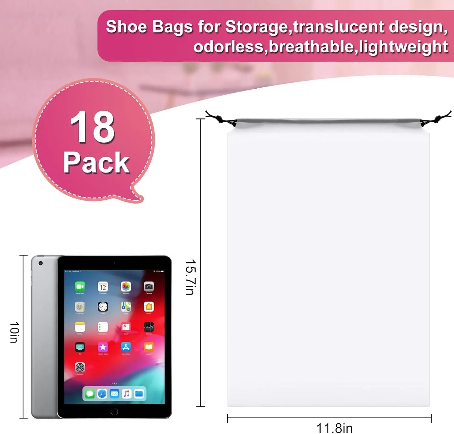 18 Pack Shoe Bags - 11.8in x 15.7in, Storage Bags for Packing, Travel Essentials for Men and Women Wholesale Hub