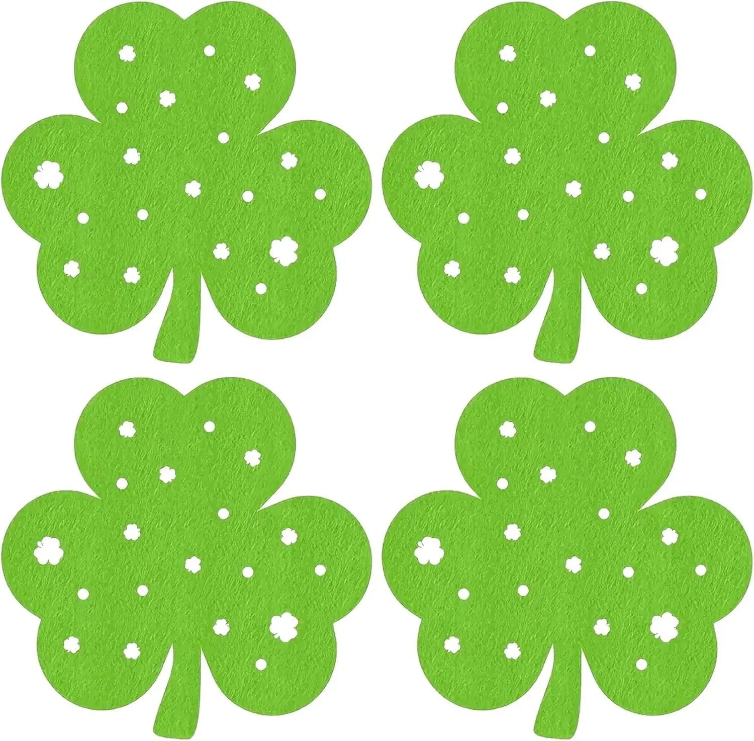 St Patricks Day Placemats Set of 4, Felt Green Shamrock Place Mats, Lucky Clover Table Mats for St Patrick's Day Irish Holiday Party Kitchen Dining Outdoor Indoor Decoration (Light Green) Wholesale Hub
