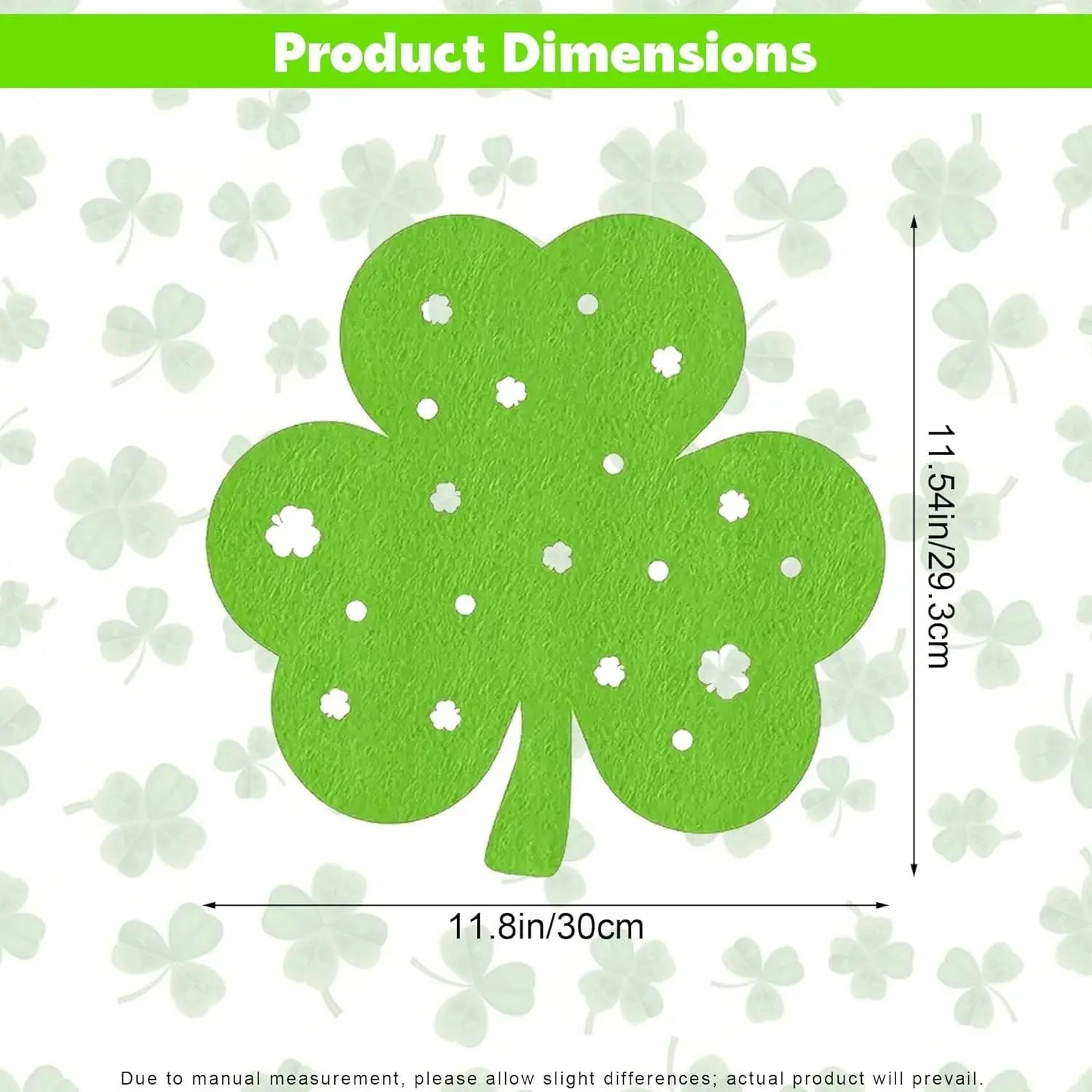 St Patricks Day Placemats Set of 4, Felt Green Shamrock Place Mats, Lucky Clover Table Mats for St Patrick's Day Irish Holiday Party Kitchen Dining Outdoor Indoor Decoration (Light Green) Wholesale Hub