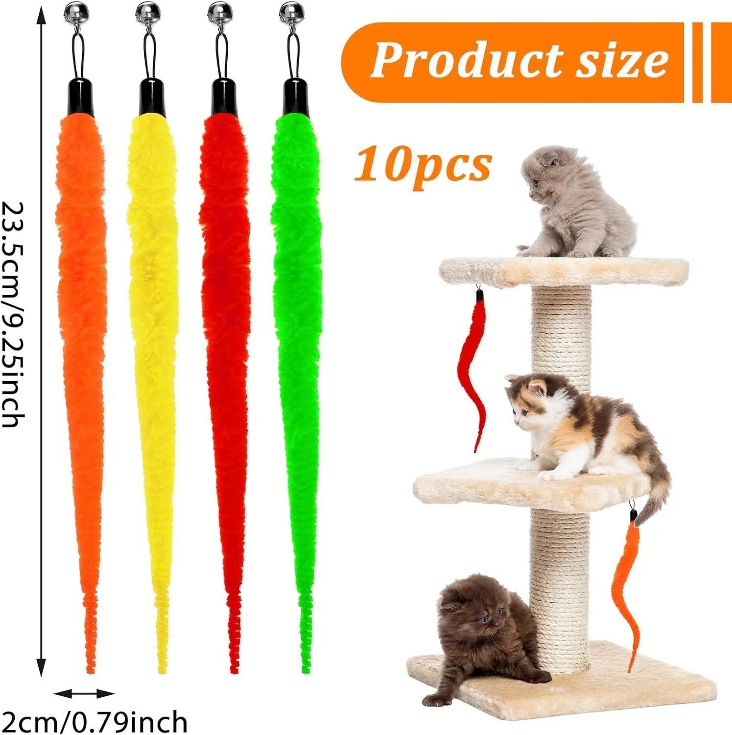10 Packs Cat Worm Toys, Colorful Worm Cat Toy, Interactive Cats Wand Attachment Toys for Teaser Play and Chase Exercise with Kitten Wholesale Hub