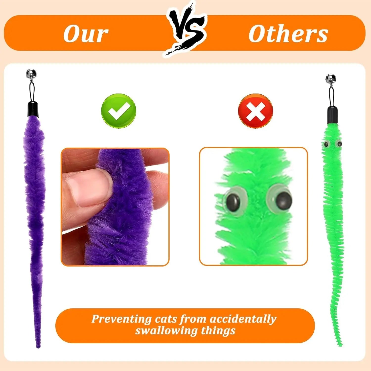 10 Packs Cat Worm Toys, Colorful Worm Cat Toy, Interactive Cats Wand Attachment Toys for Teaser Play and Chase Exercise with Kitten Wholesale Hub