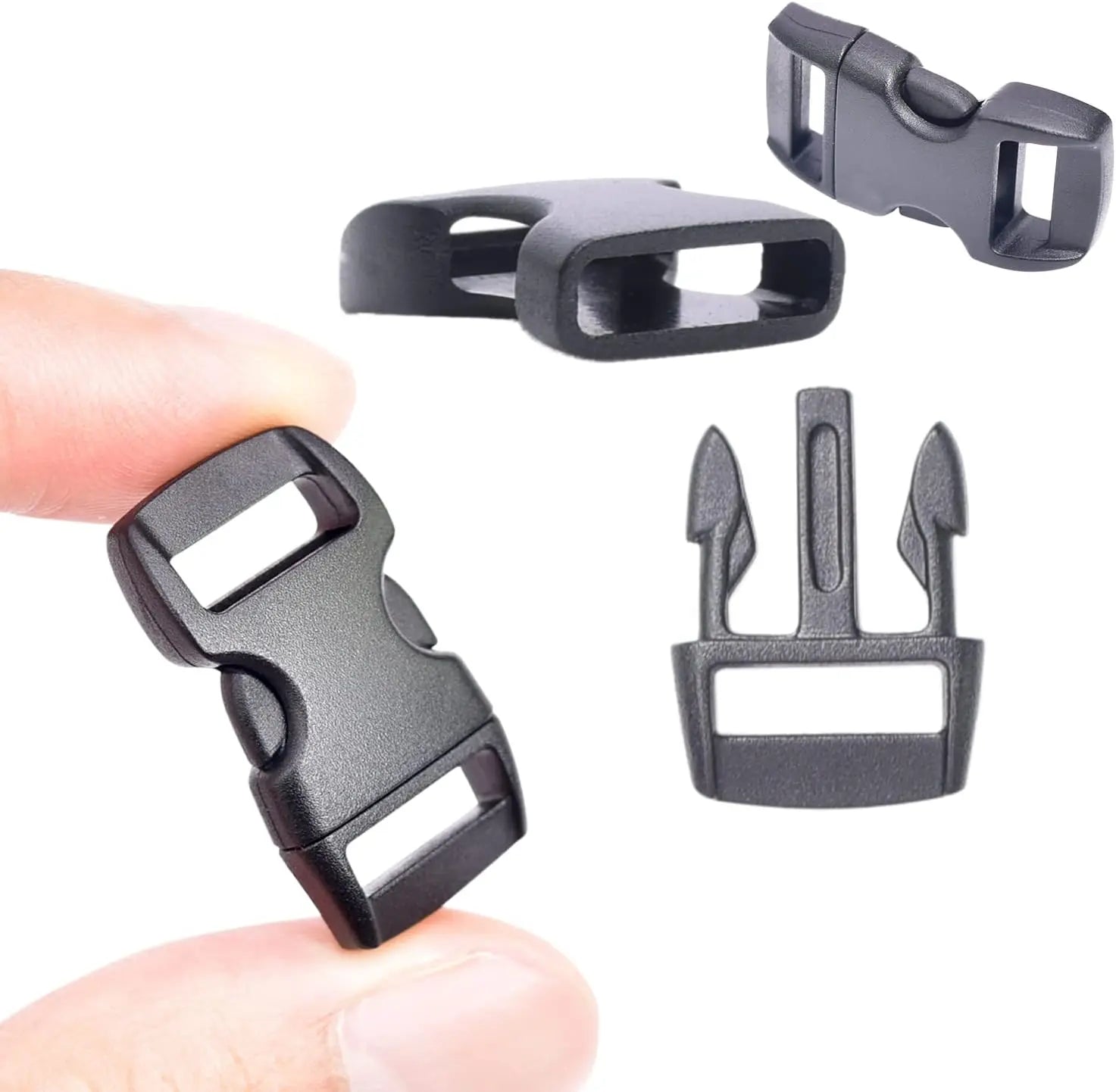 CooBigo 100 Pack 3/8 Inch Curved Contoured Paracord Bracelet Clips Plastic Quick Side Release Buckles for Paracord Bracelets Clasps Masks Dog Collar Straps Accessories Wholesale Hub