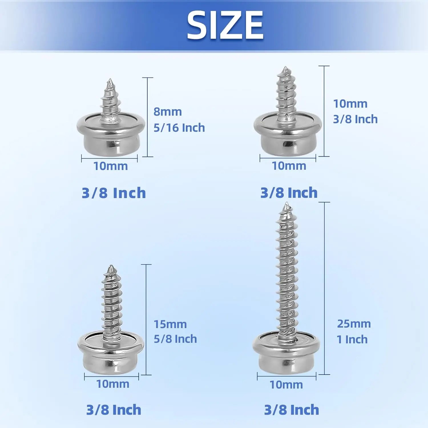 1" Boat Canvas Snaps, Marine Grade Boat Cover Snaps Stainless Steel Screws, 3/8" Socket Snap with Stainless Steel 1" Screw, 30 PCS Wholesale Hub