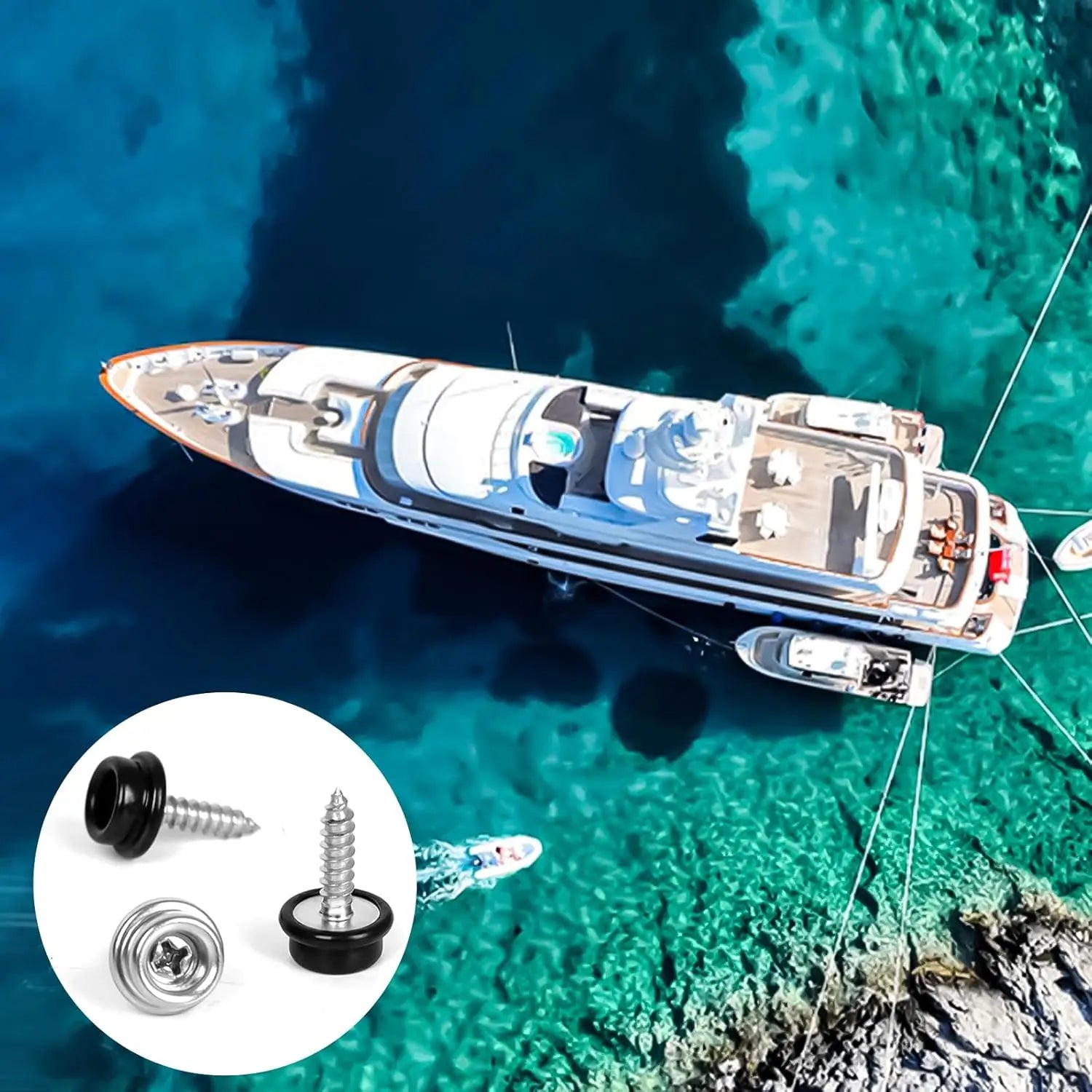 1" Boat Canvas Snaps, Marine Grade Boat Cover Snaps Stainless Steel Screws, 3/8" Socket Snap with Stainless Steel 1" Screw, 30 PCS Wholesale Hub