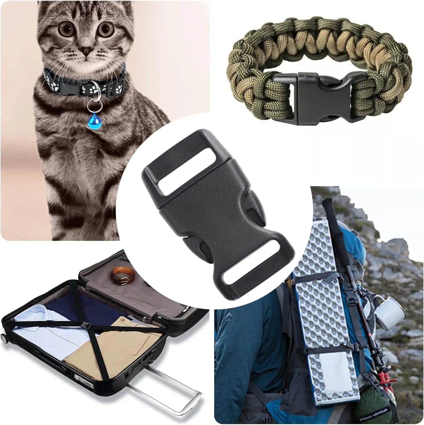 CooBigo 30 Pack 5/8 Inch Curved Paracord Bracelet Clip, Plastic Side Release Buckles for Parachute 550 Cord Paracord Bracelets Clasp Dog Collar Buckle DIY Craft Accessories Wholesale Hub