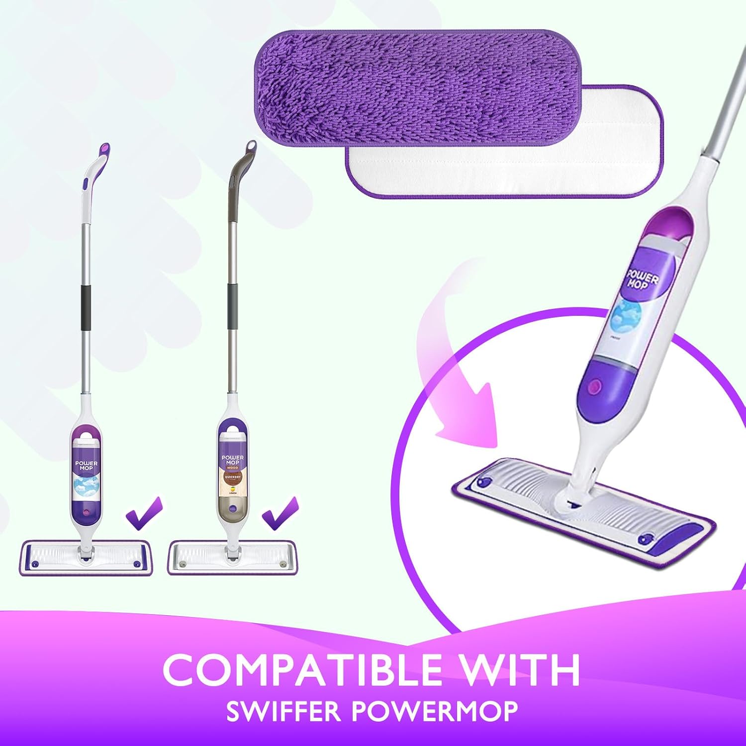 Reusable Power Mop Refill Pads for Swiffer Power Mop Starter Kit - Swifter Powermop Pads Refills - Multi-Surface & Wood Mopping Pad Refil for Floor Cleaning - Washable Microfiber Pad, 3 Pack Wholesale Hub
